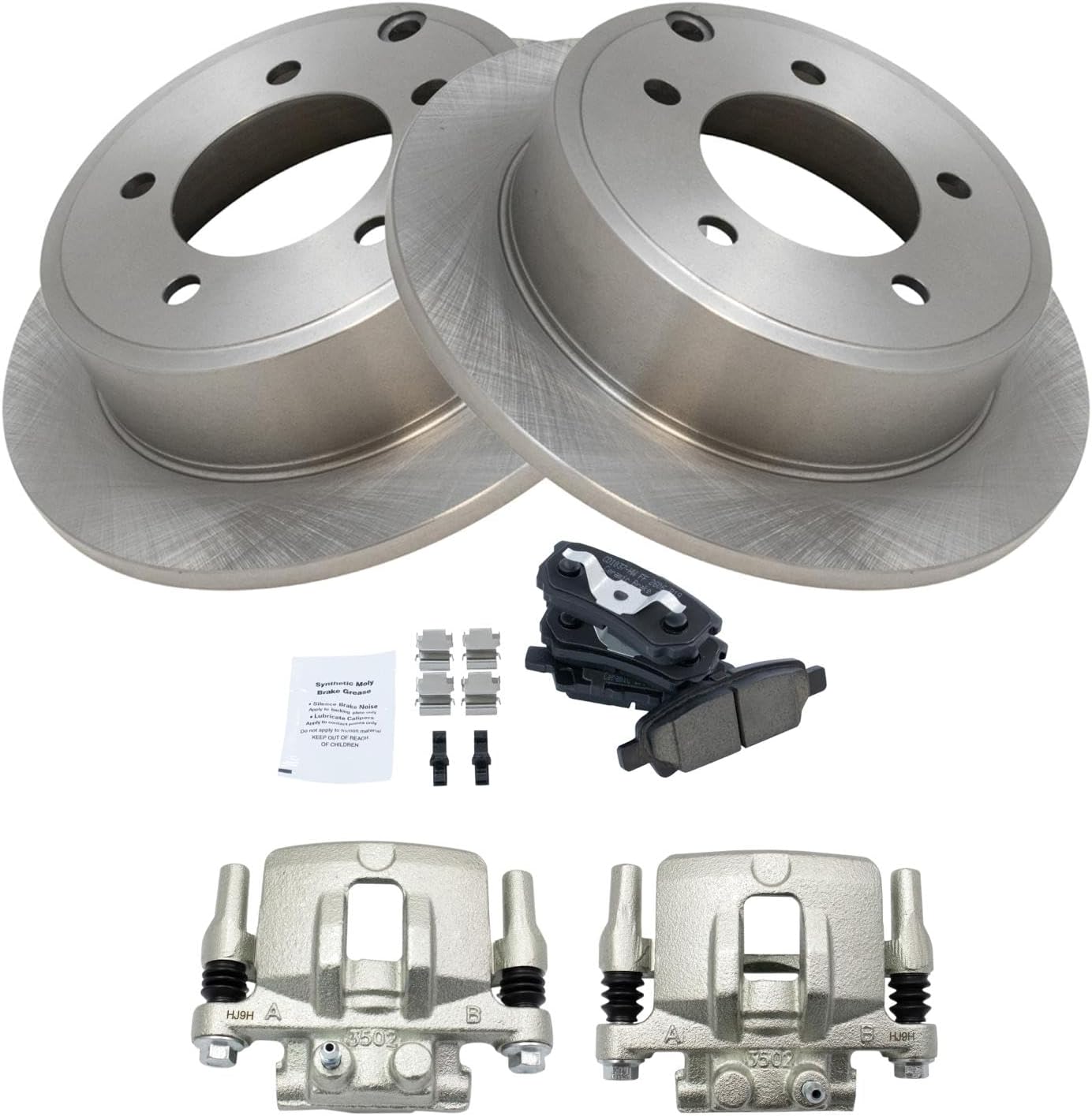 TRQ Rear Ceramic Brake Pad and Rotor Set Includes Calipers Compatible with 08-16 Jeep Compass with Rear Disc Brakes with 262 mm Diameter Rotors