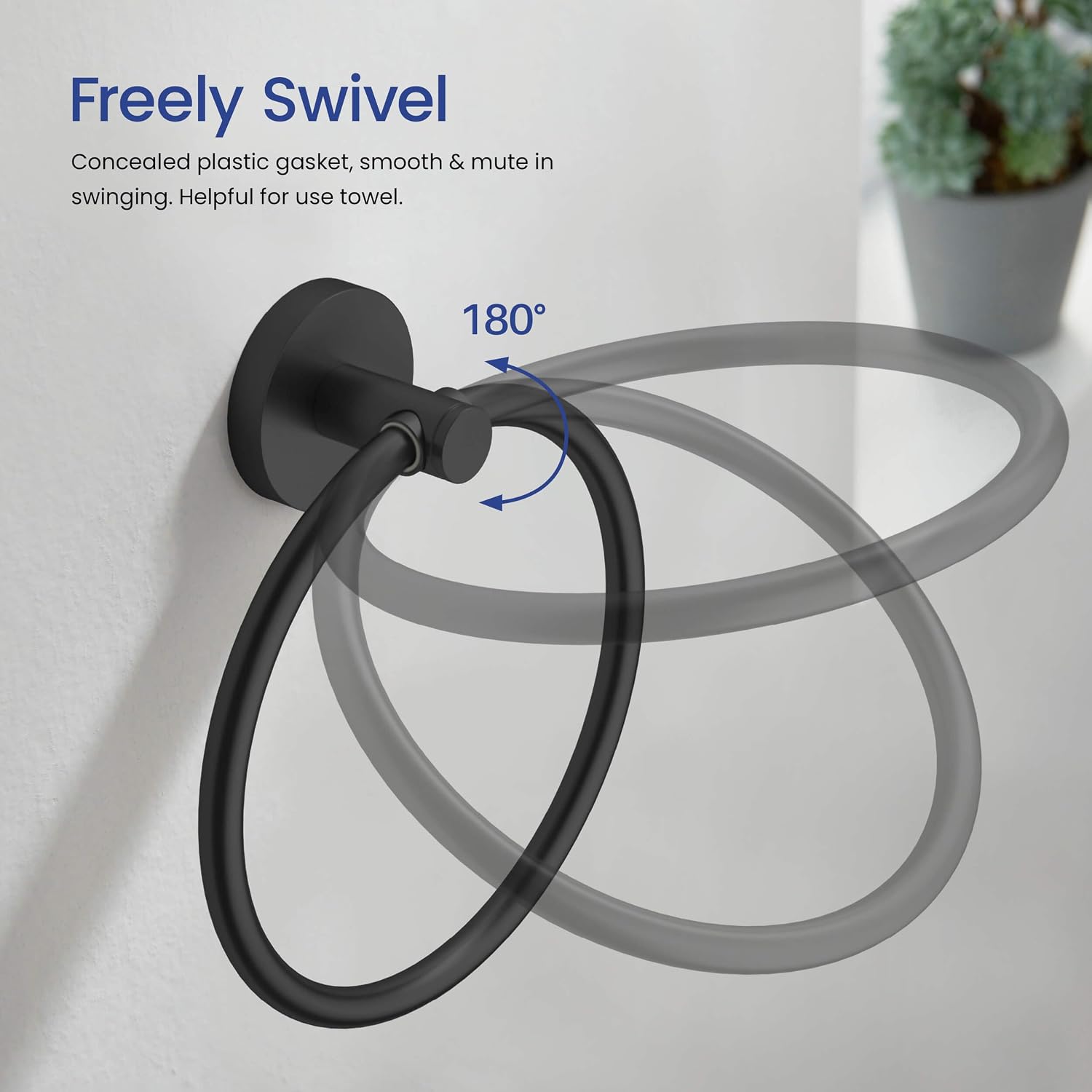 KIBI 5-Piece Bathroom Hardware Set – Wall Mounted Circular Bathroom Accessories Kit with 24 Inch Towel Bar, 10 Inch Towel Ring, Toilet Paper Holder & 2 Robe Hooks – Matte Black