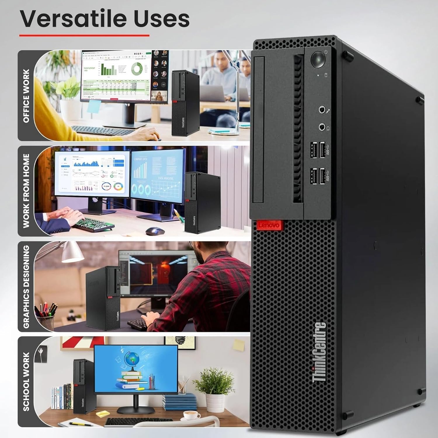 Lenovo ThinkCentre M910S Desktop Computer PC - Intel Core i5-7500 7th Gen - 16GB DDR4 Ram - 1TB SSD - New 24-in LED Monitor - Built-in WiFi - Wireless Keyboard & Mouse - Windows 11 Pro (Renewed)