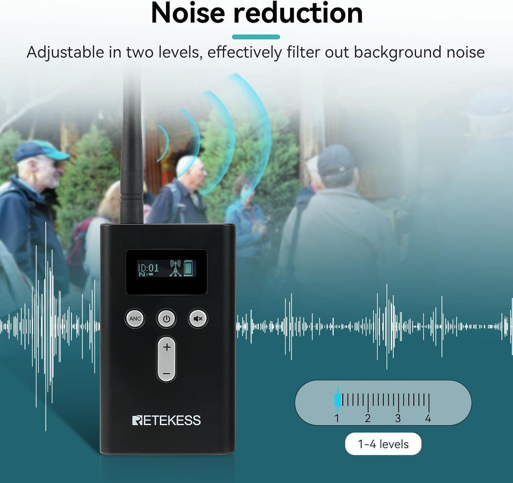 Retekess T130P Factory Tour Guide System Voice Audio Transmission,Upgraded Noise Reduction,Tour Guide Microphone,160m/525ft,Walking Tour Headsets for Tour Groups (1TX 20 RX)