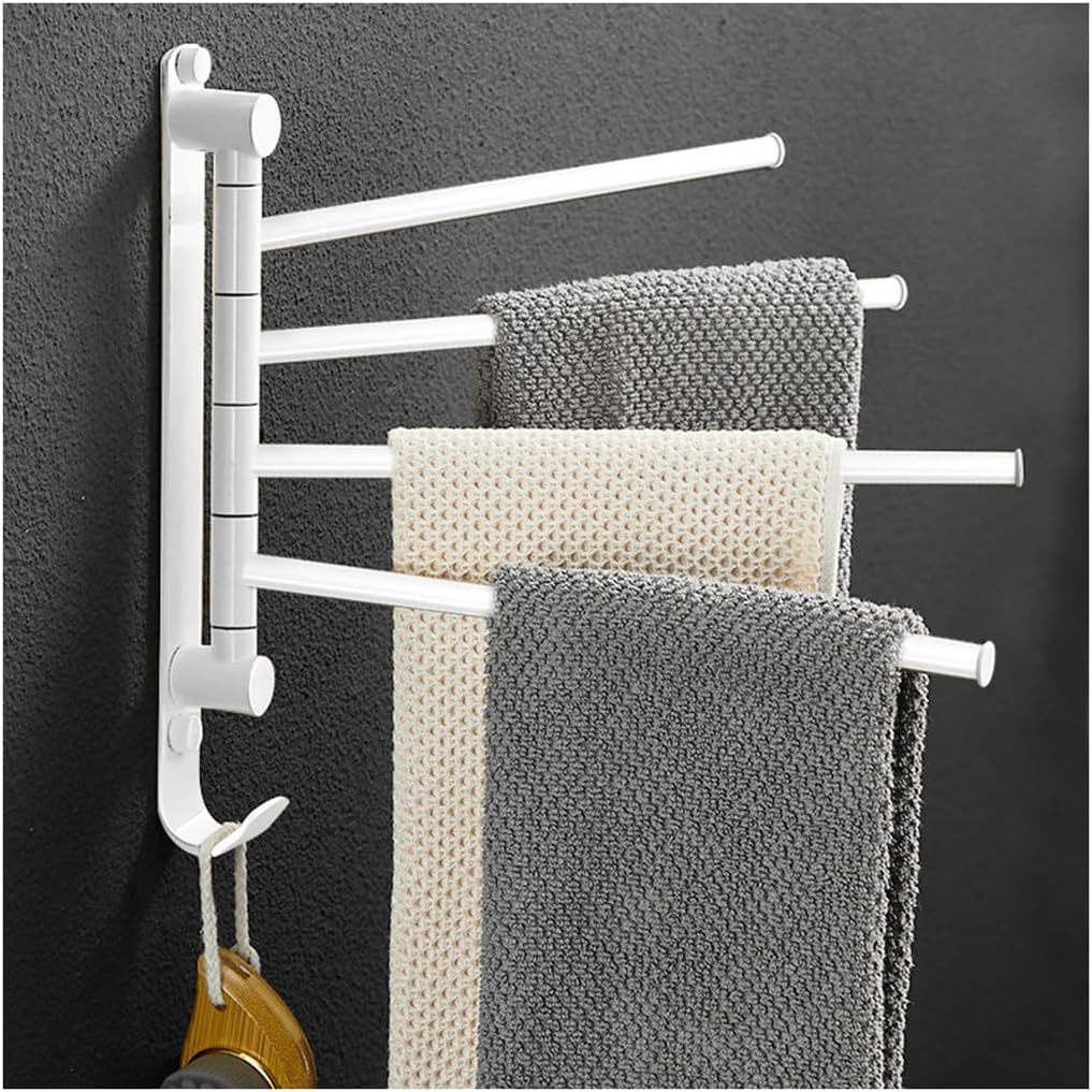 Folding Arm Swivel Towel Rack Bar Rails, for Bathroom, Brass Bars,Wall Mount Drying Racks for Laundry,Swing Out, Hand(White)
