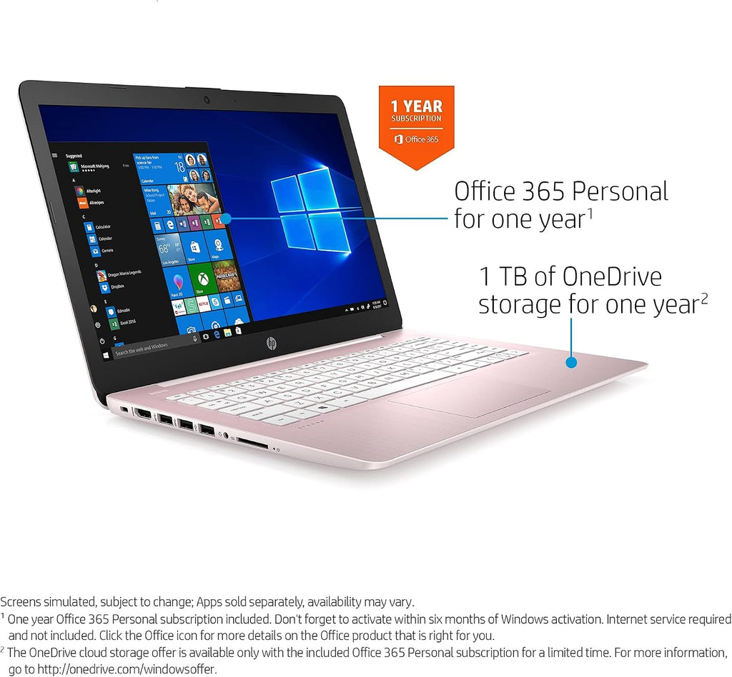 2021 HP Stream 14 inch Laptop, Intel Celeron N4020 Processor, 4GB RAM, 64GB eMMC, WiFi, Bluetooth, Webcam, HDMI, Windows 10 S with Office 365 for 1 Year + Fairywren Card (Rose Pink)
