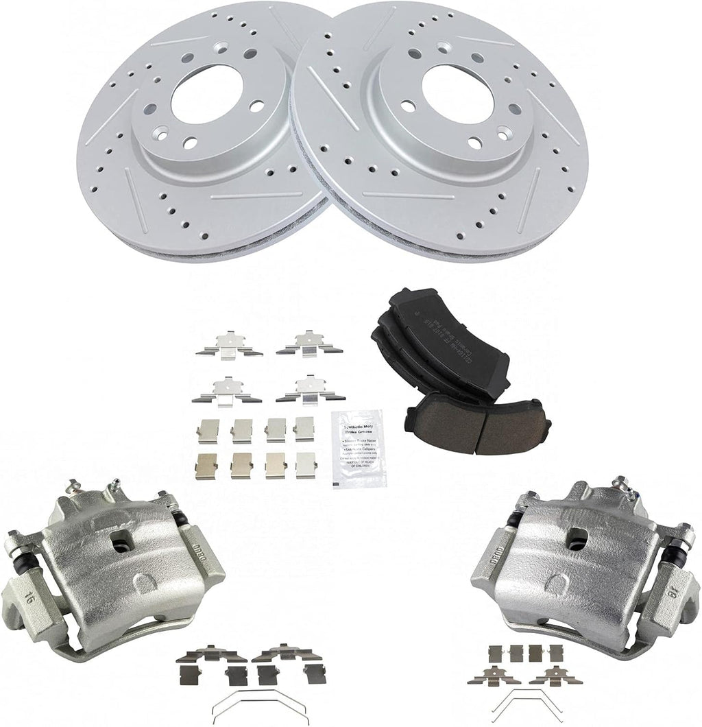 TRQ Front Ceramic Pads Performance Rotors & Caliper Kit Compatible with 2006-2012 Ford Fusion 2007-2012 Lincoln MKZ 2006 Lincoln Zephyr 2006-2011 Mercury Milan