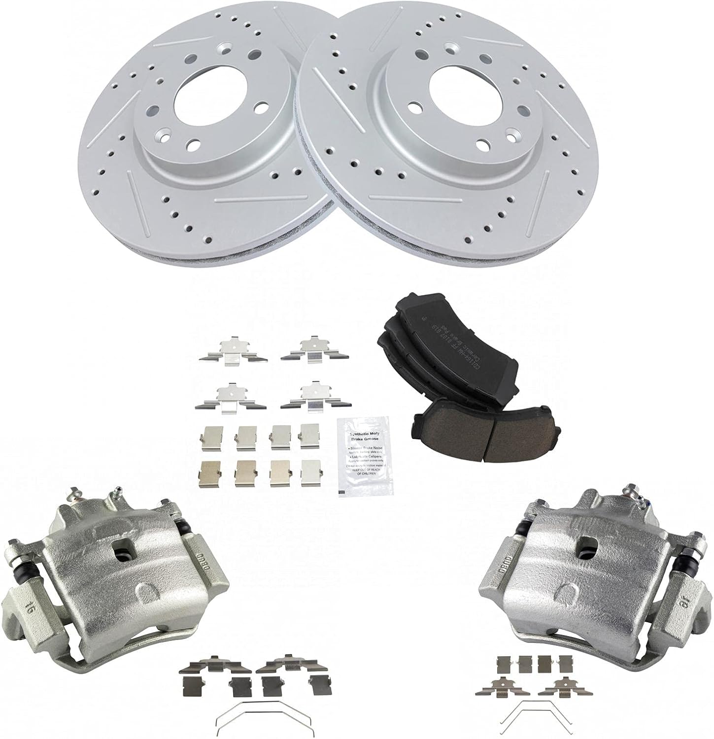 TRQ Front Ceramic Pads Performance Rotors & Caliper Kit Compatible with 2006-2012 Ford Fusion 2007-2012 Lincoln MKZ 2006 Lincoln Zephyr 2006-2011 Mercury Milan