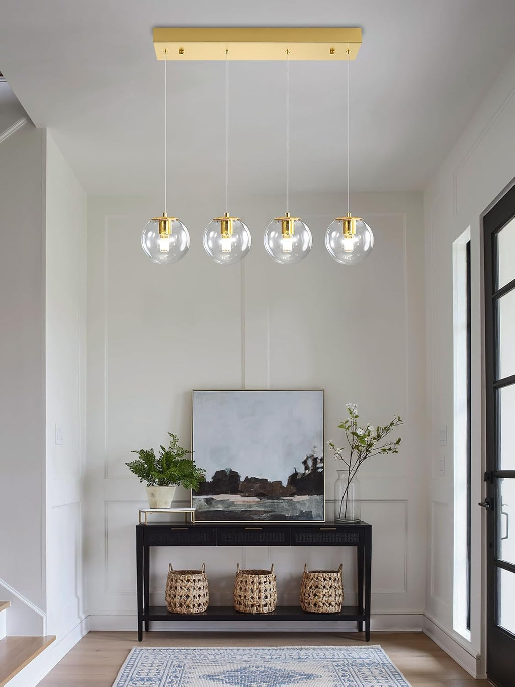 ykolupty Chandeliers for Dining Room Gold Dining Room Lights Fixture Over Table Glass Globe Pendant Lights Kitchen Island Adjustable Hanging Lamp Ceiling for Bedroom Entryway Foyer