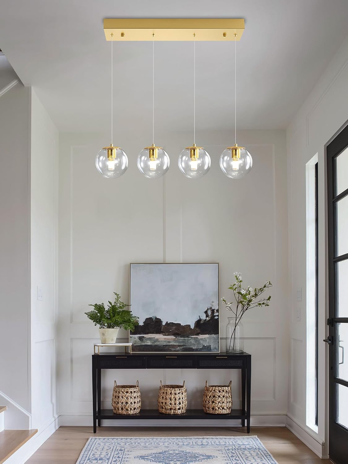 ykolupty Chandeliers for Dining Room Gold Dining Room Lights Fixture Over Table Glass Globe Pendant Lights Kitchen Island Adjustable Hanging Lamp Ceiling for Bedroom Entryway Foyer