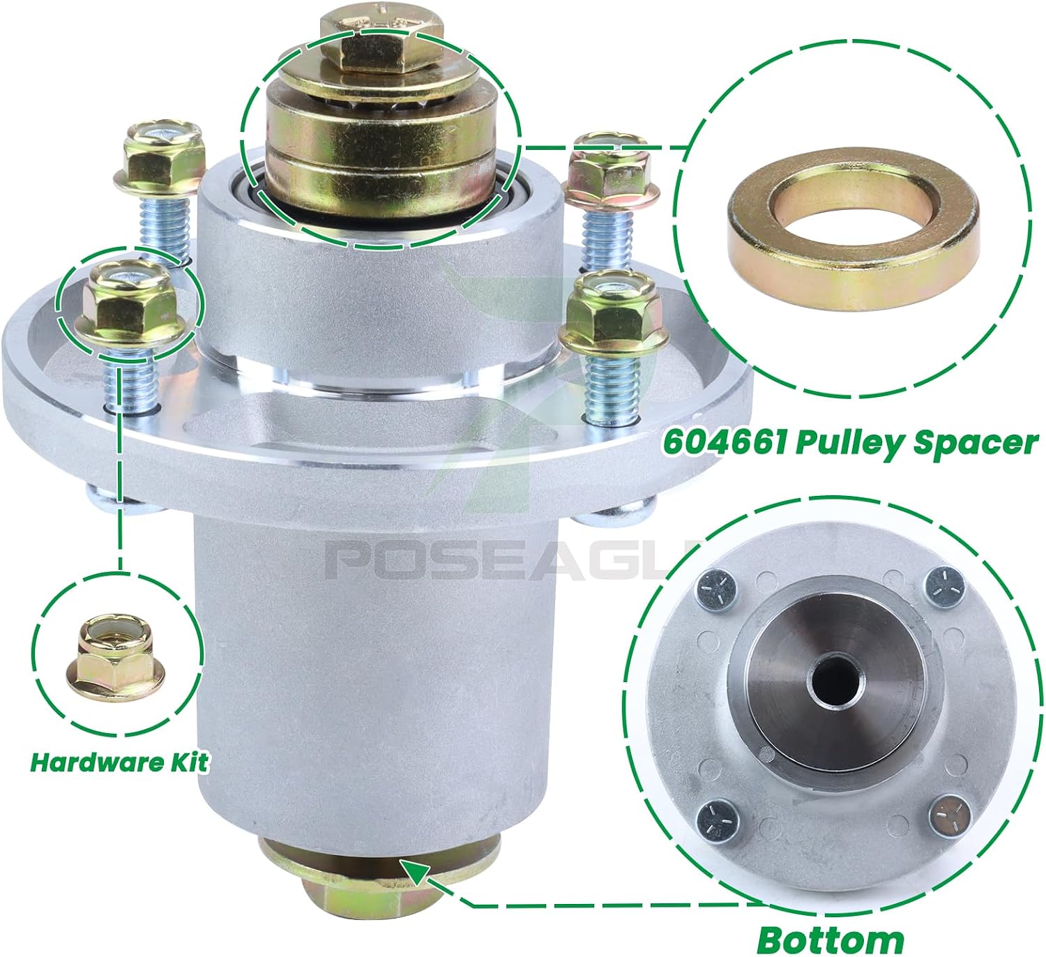 3 Pack 607418 Spindle Assembly with 604704 Spindle Pulley Replaces Hustler 601804 Spindle Assembly for Hustler Raptor SD 60 Deck Spindles, Hustler 60 inch Mower Deck Spindles