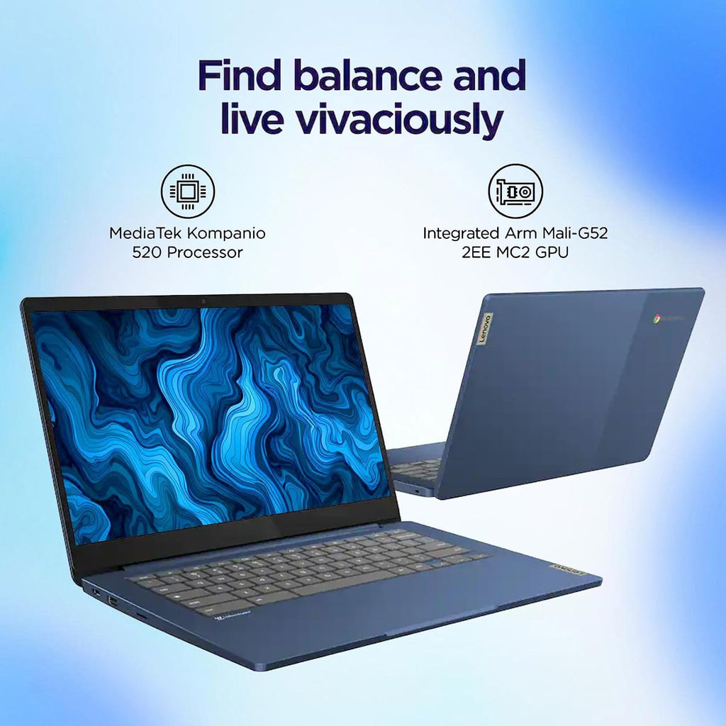 Lenovo Chromebook 14' FHD Touchscreen, 8 Core MediaTek Kompanio 520, 4GB LPDDR4X, 128GB Storage (64GB eMMC+64GB SD Card), Business & Student Laptop, Privacy Camera, Webcam, WiFi 6, Chrome OS, Blue