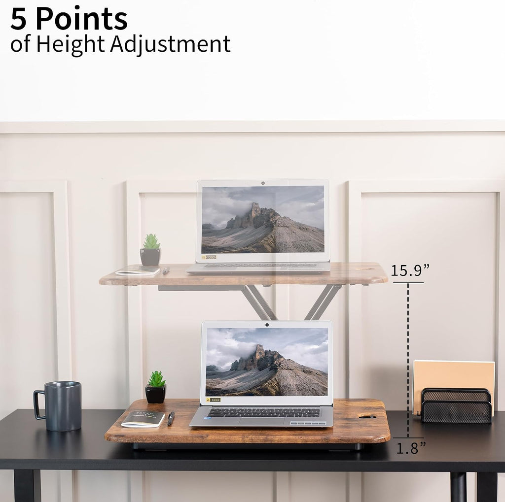 VIVO Ultra-Slim Single Top Height Adjustable Standing Desk Riser, Compact Sit Stand Desktop Converter for Monitor or Laptop, Rustic Vintage Brown, DESK-V001JN