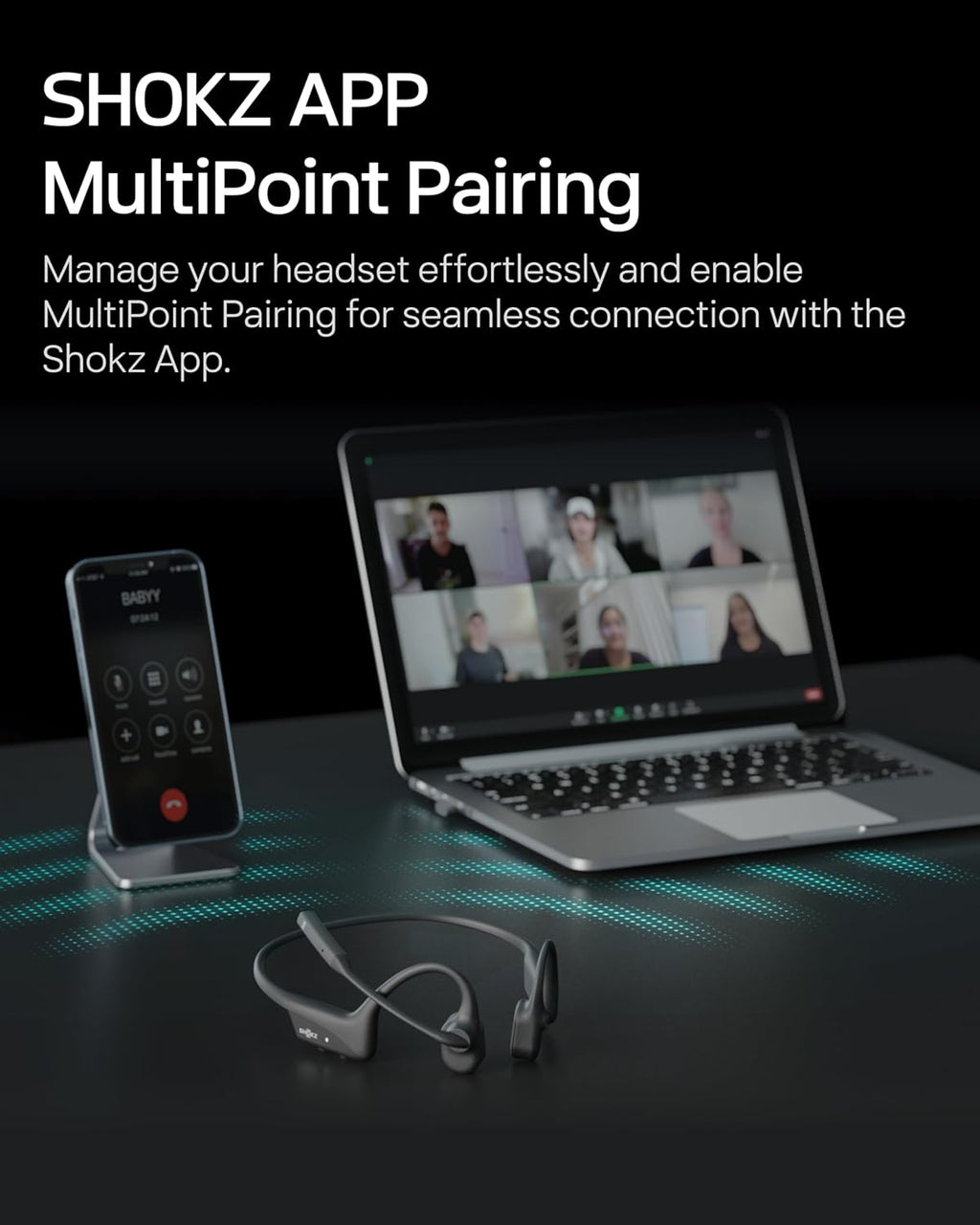 OpenComm2 2025 Upgrade - Open-Ear Bone Conduction Headphones, Wireless Bluetooth Headset with Noise Canceling Mic & Mute Button for Work Calls and Meetings, 16 Hour Talk Time for Mobile & PC - C120