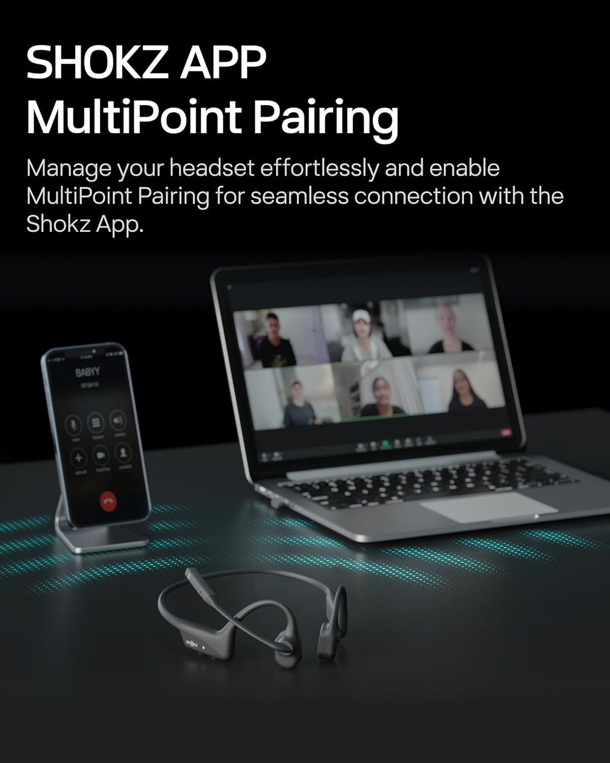 OpenComm2 2025 Upgrade - Open-Ear Bone Conduction Headphones, Wireless Bluetooth Headset with Noise Canceling Mic & Mute Button for Work Calls and Meetings, 16 Hour Talk Time for Mobile & PC - C120