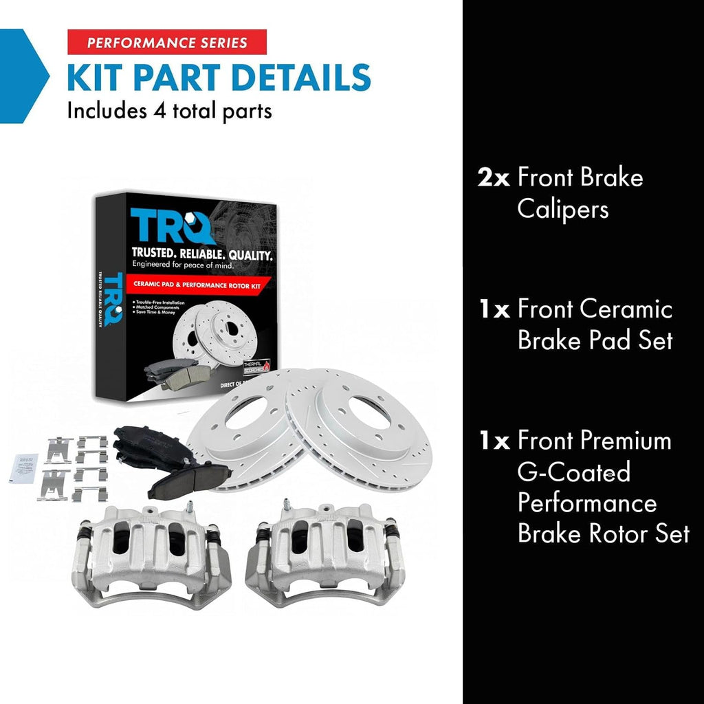TRQ Performance Front Brake Pad and Rotor Set Ceramic Vented Coated Drilled Slotted Rotors Calipers Compatible with 1999-2003 Ford F-150 2004 F-150 Heritage