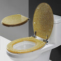 Slow Close Toilet Seat Thicken Toilet Seat Cover, Sparkly Resin Toilet Seat, Toilet Seat, Slow Close Bathroom Toilet Lid, Easy To Clean & Install,Silver,Gold,Gold