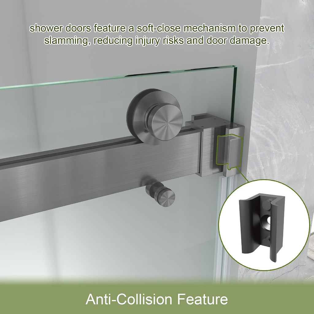 44-49' W x 76' H Frameless Shower Door with 3/8'(10mm) SCCG Tempered, 304 Stainless Hardware Double Sliding Glass Shower Door for Bathroom (Gunmetal)