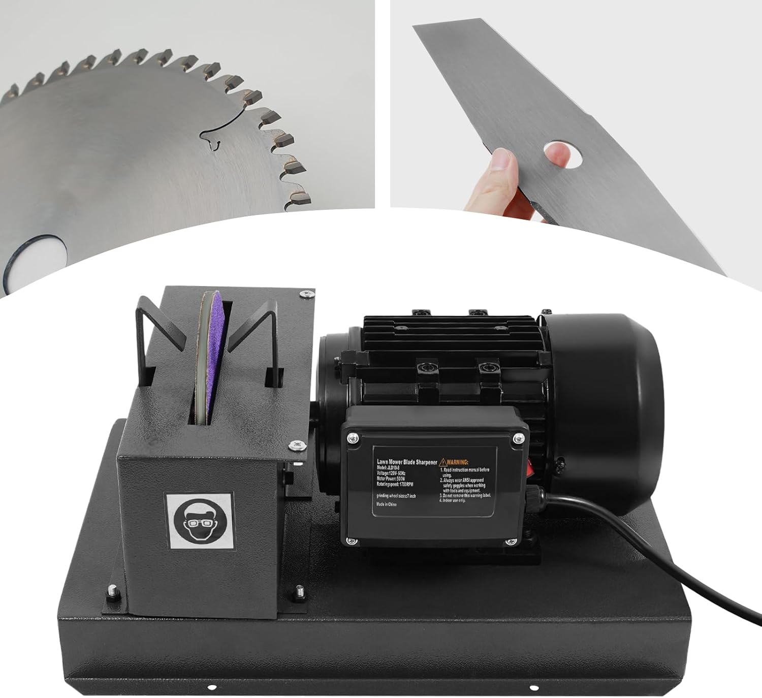 Lawn Mower Blade Sharpener-2_3HP 500W Professional Lawn Mower Blade Grinder with 7-inch Ceramic Wheel, Sharpens High/Low Lift, Gator & Flat Blades (2_3HP 500W)