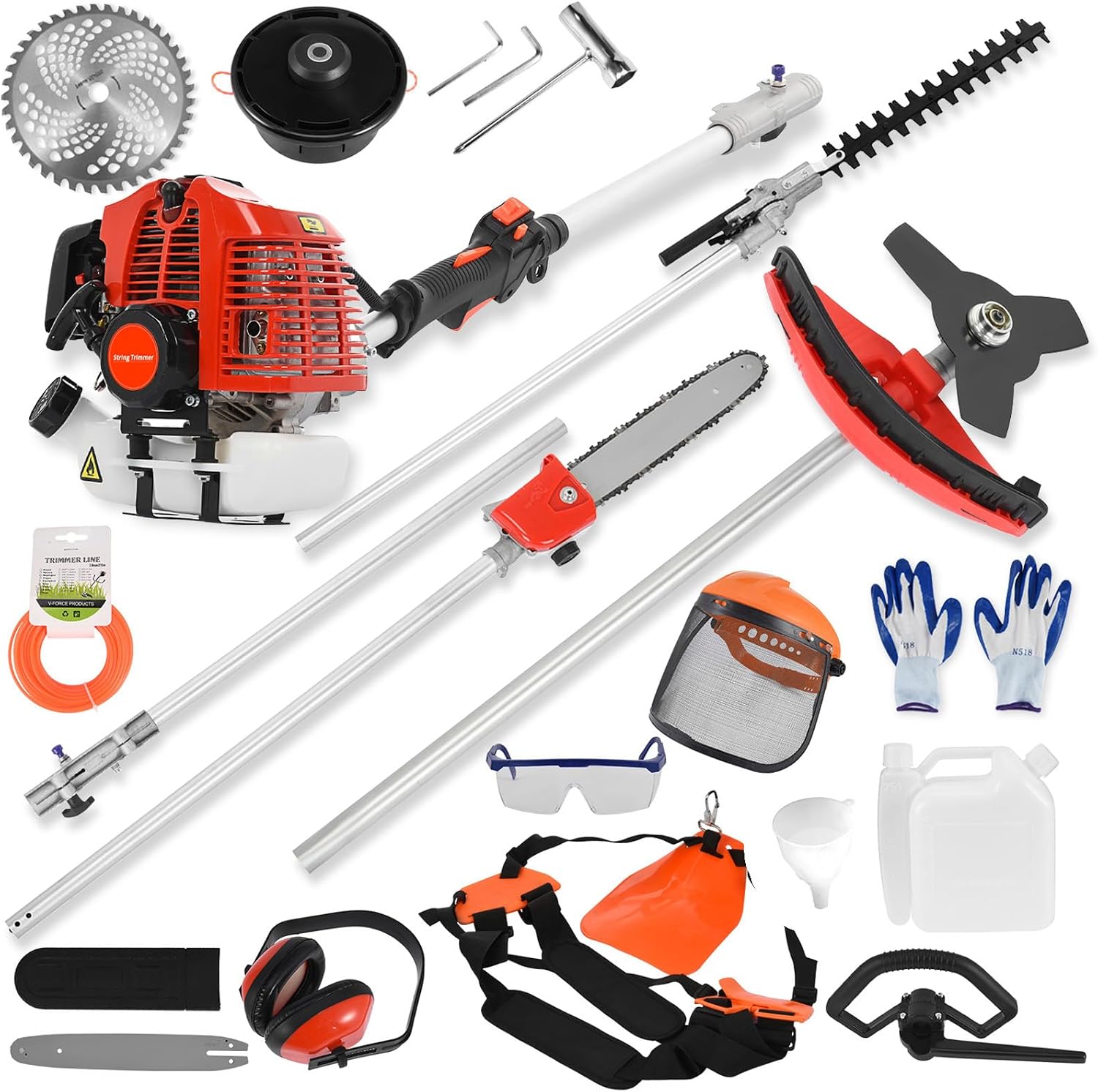 5 in 1 Gas Weed Wacker, 52CC 2 Stroke Gas Multi Functional Trimming Tools, 2025 Upgraded Weed Eater Gas Powered, 9500rpm High Power Gas String Trimmer, Brush Cutter for Home, Yard, Garden Red