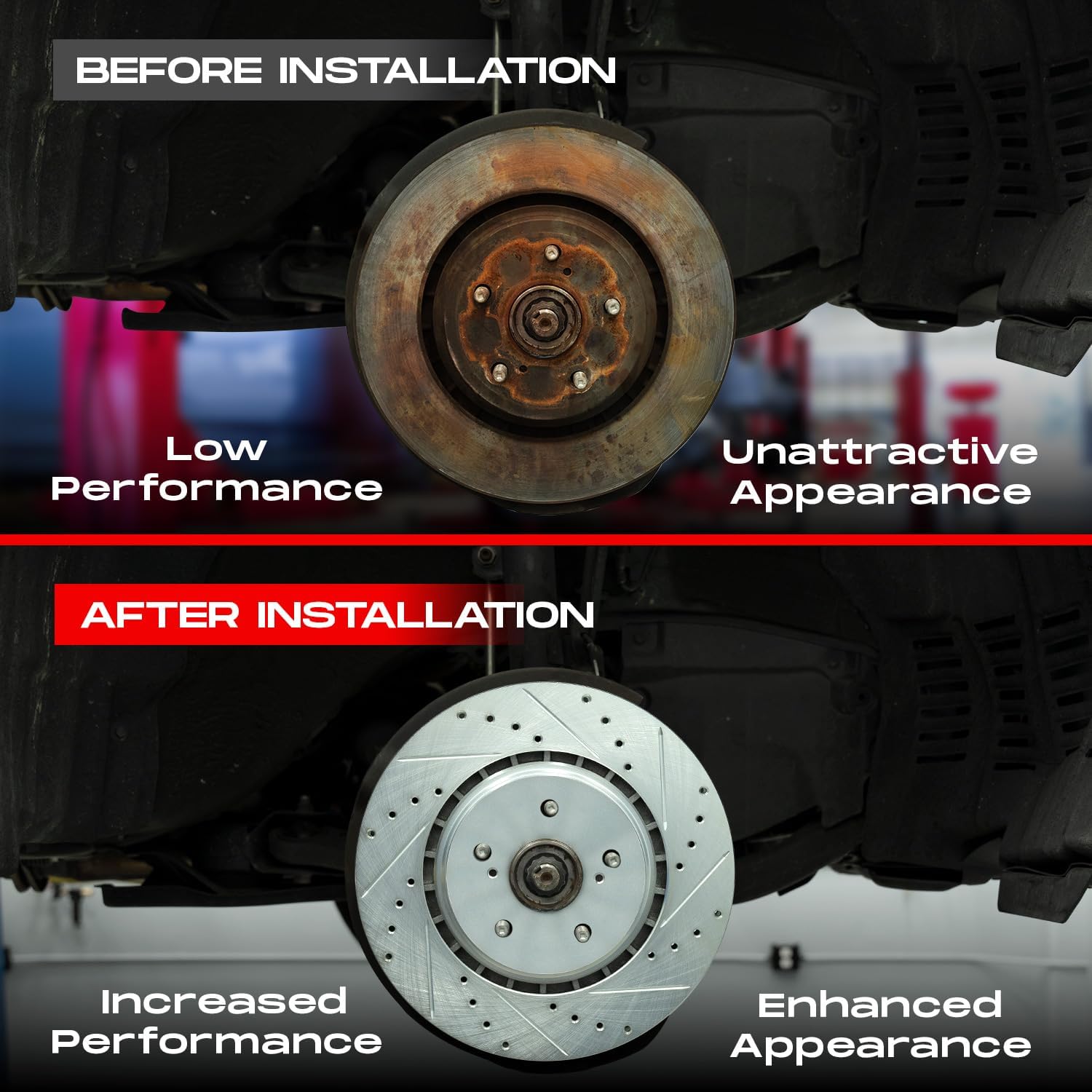 R1 Concepts Front and Rear Brake Kit Fits 1989-1996 Nissan 300ZX| Ceramic Brake Pads and Drilled Slotted Brake Rotors| 11.0' Front & 11.7' Rear