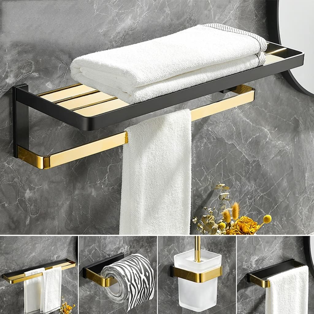 Towel Rack Black Gold Bathroom Hardware, All Copper Towel Bar Rail Rack, Towel, Tripod Stand, Bathroom Accessories Wall Mount Bathroom Hardware/Double Rod,Bath Towel Rack
