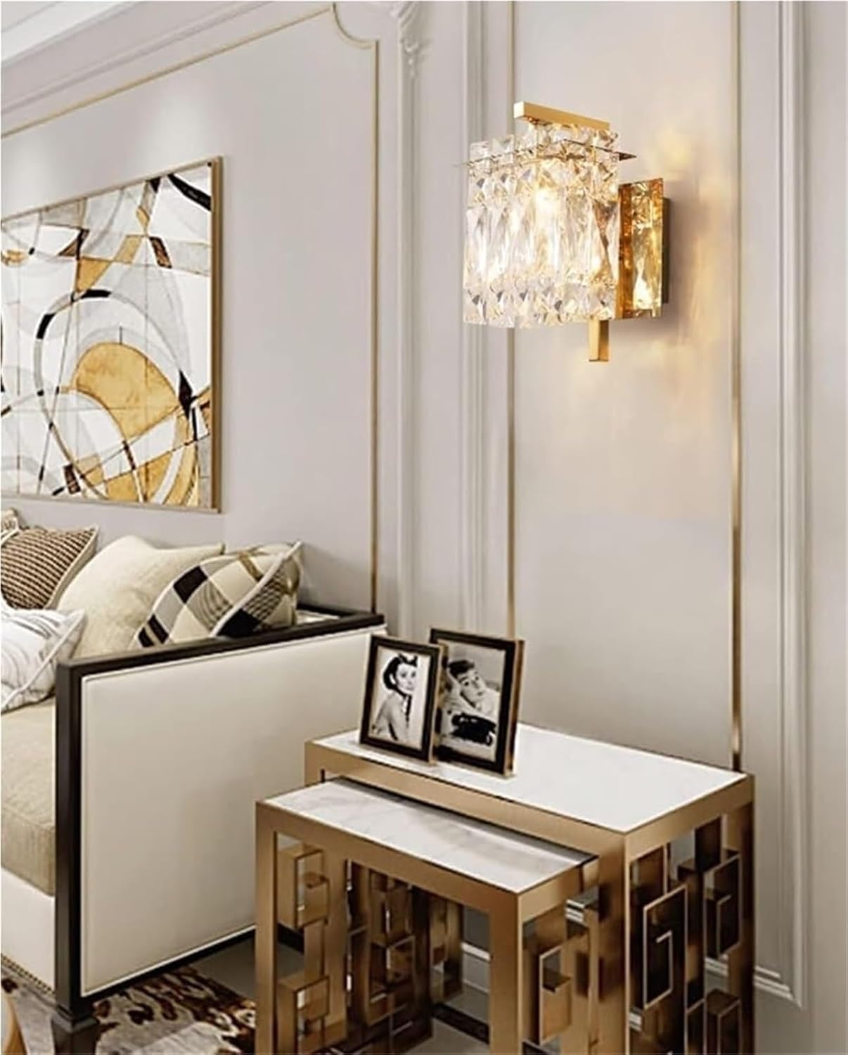 Modern Crystal Wall Sconce E14 Base Wall Lamp Crystal Bathroom Wall Mount Light Home Decoration Over Mirror Lamp Bedroom Wall Lamp for Bedside Living Room Hallway(Gold)(Gold)