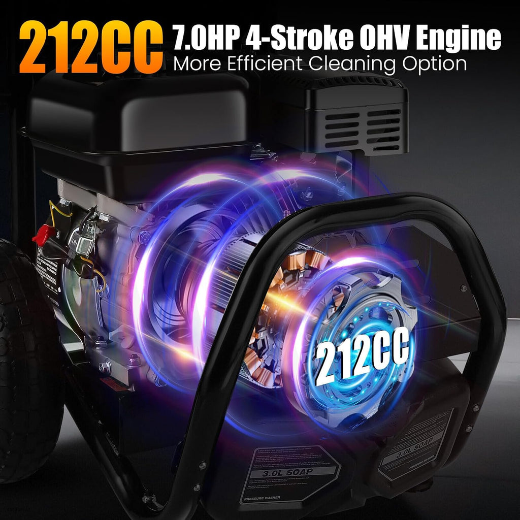 4200PSI Professional Gas Pressure Washer, 4GPM 212CC 7.0 HP 10' Wheels Commercial Gas Power Washer with 3L Foam Bottle 5 Nozzles 32FT Hose for Home Car Fence Driveway (EPA/CARB/ETL Compliant), 77LBS