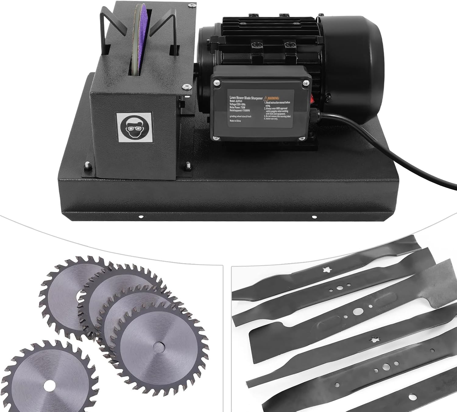 Lawn Mower Blade Sharpener, 1HP 750W Grinder with 9-Inch Ceramic Grinding Wheel, 1700 RPM Steel Mower Sharpening Machine, Heavy Duty Mower Sharper for Blades in Garden or Workshop, 120V