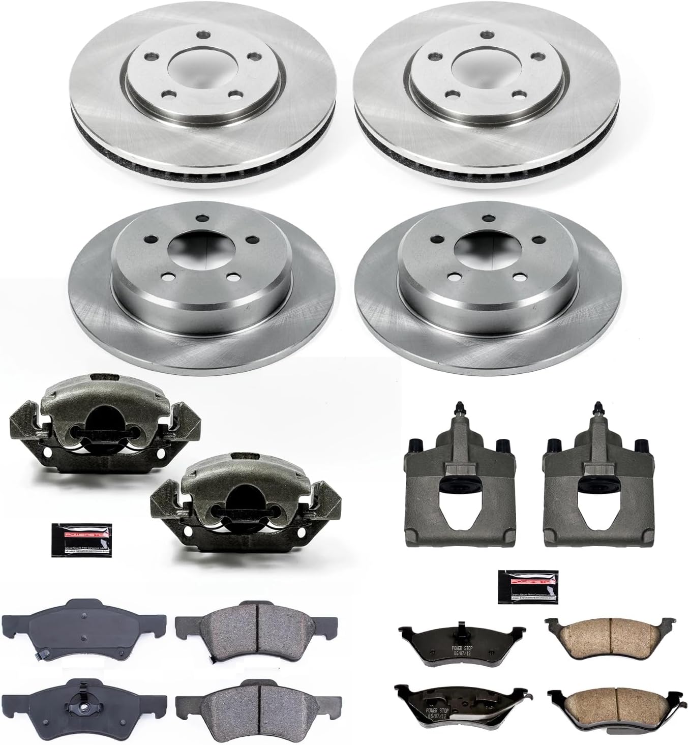 PowerStop Front and Rear Brake & Caliper Kit for Chrysler Town & Country 2001-07 |Dodge Caravan 2001-07 |Grand Caravan 2001-07 - Ceramic Brake Pads + Calipers + Disc Rotors Replacement, KCOE4458
