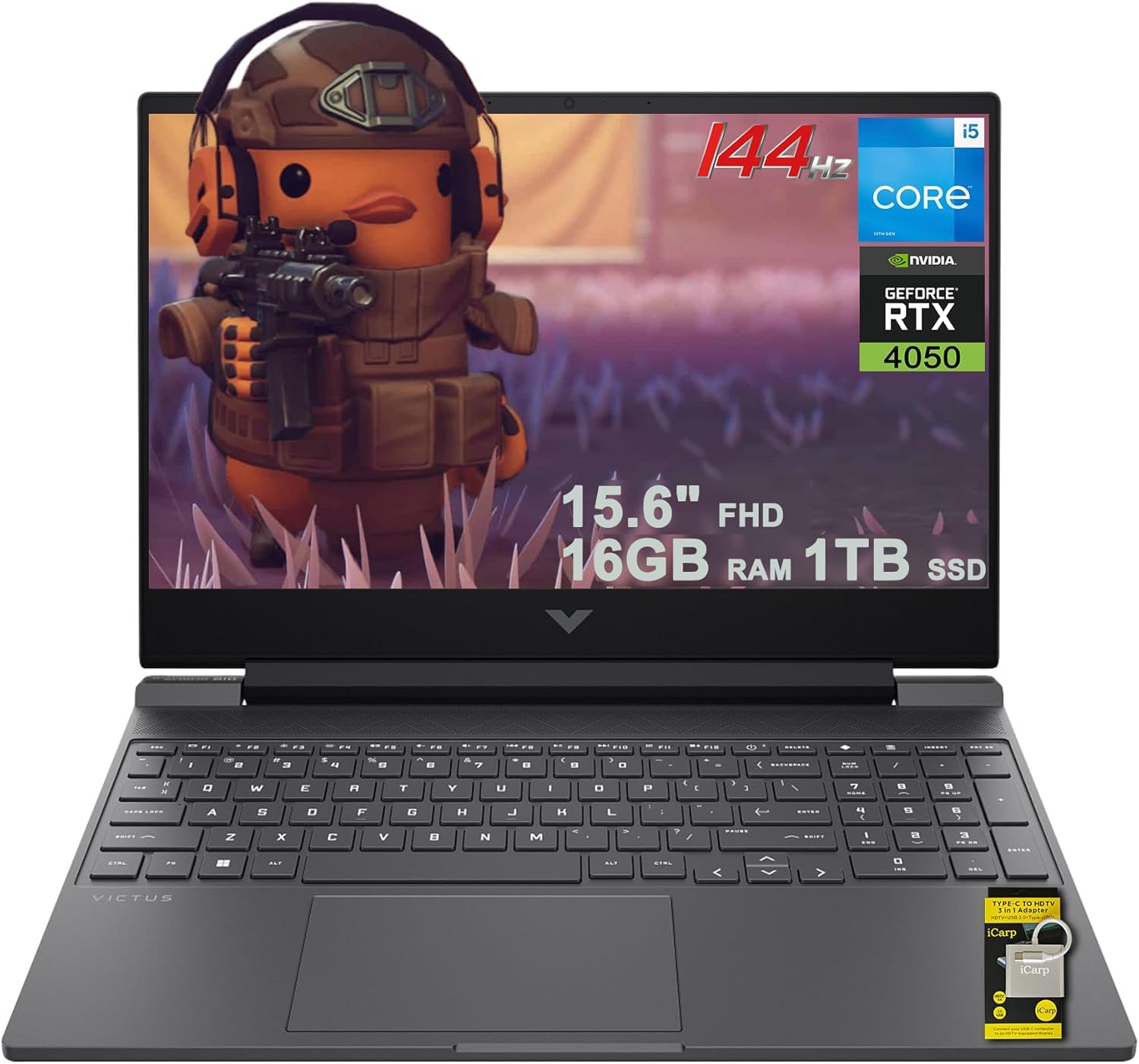 HP Victus 15 Gaming Laptop 15.6' FHD IPS 144Hz Intel 8-core i5-13420H (>i7-12650H) 16GB DDR4 1TB SSD GeForce RTX 4050 Backlit Type-C DTS:X Ultra Wi-Fi 6 Win11 ICP Hub