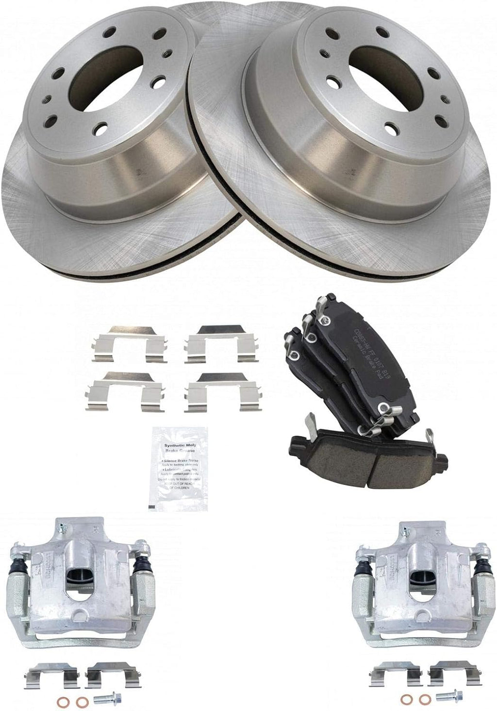 TRQ Rear Brake Pad and Rotor Set Ceramic Calipers Compatible with 2002-2009 Chevrolet Trailblazer GMC Envoy XL XUV 2002-2006 EXT 2004-2006 SSR 2004-2007 Buick Rainier 2002-2004 Oldsmobile Bravada