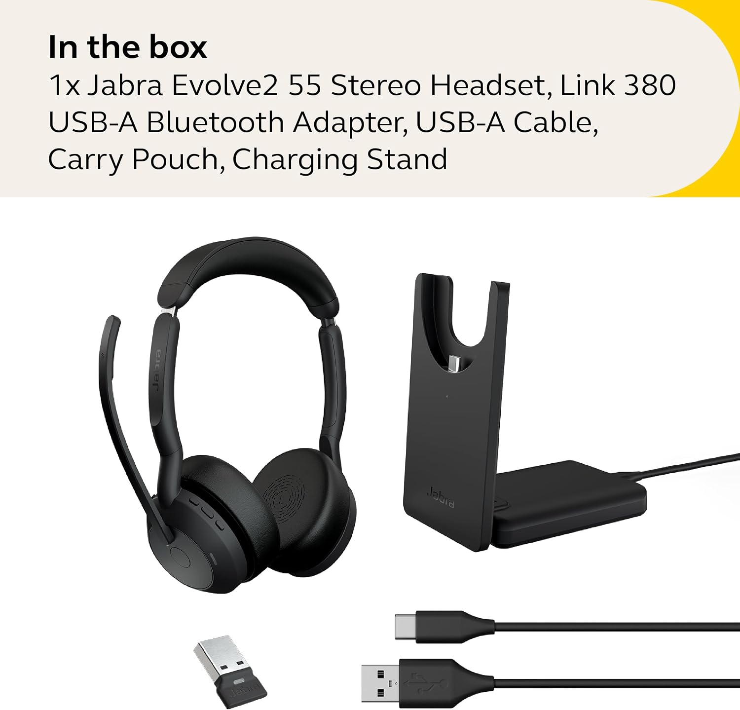 Jabra Evolve2 55 Stereo Wireless Headset - Charging Stand, AirComfort Technology, Noise-Cancelling Mics & Active Noise Cancellation - Works with UC Platforms Such as Zoom & Google Meet - Black