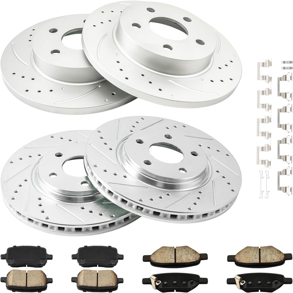 PHILTOP Front and Rear Brake Kit For Pontiac G6 2008-2010, Brake Rotors and Brake Pads Kit Replace #55093+D1160+55094+D1033, Front 11.65（296mm）, Rear 10.63（270.2mm）