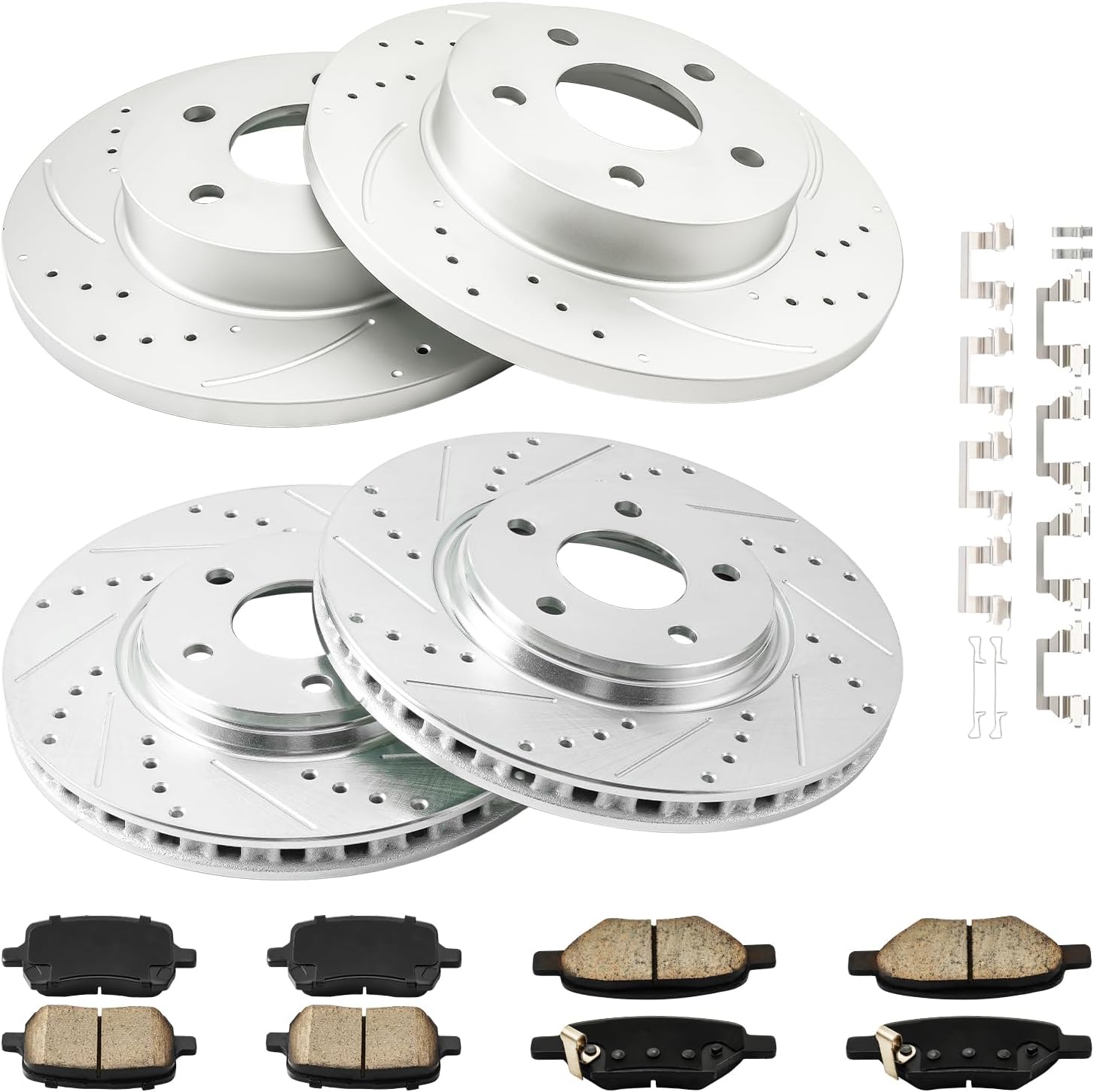 PHILTOP Front and Rear Brake Kit For Pontiac G6 2008-2010, Brake Rotors and Brake Pads Kit Replace #55093+D1160+55094+D1033, Front 11.65（296mm）, Rear 10.63（270.2mm）