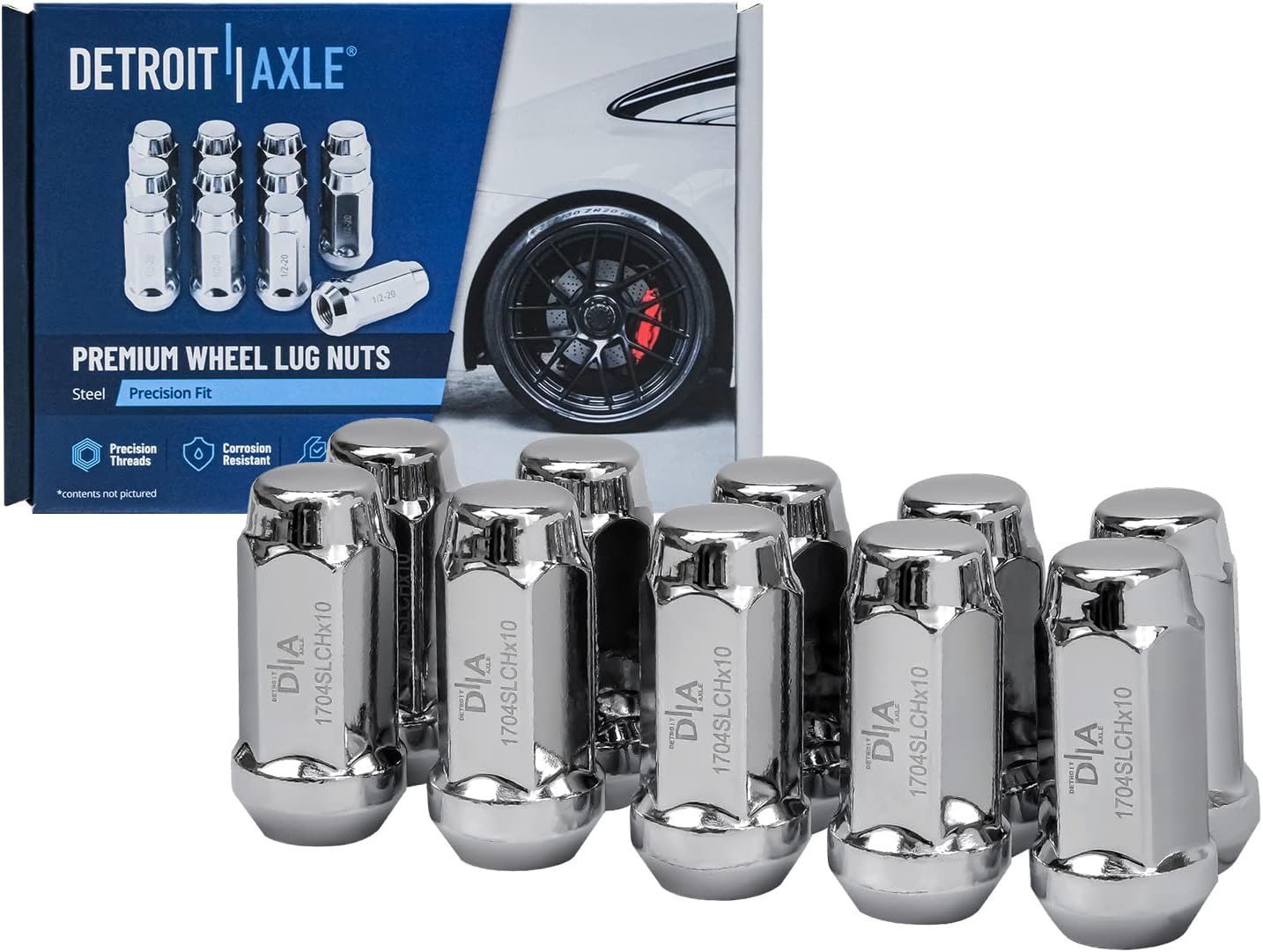 Detroit Axle - Front Drilled Rotors Brake Pads Wheel Hubs + 10pc Wheel Lug Nuts Replacement for Ford Flex Taurus Lincoln MKT MKS - 16pc Set
