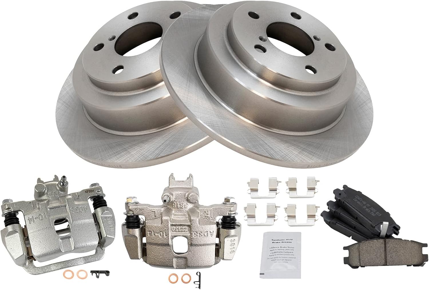 TRQ Rear Brake Pad and Rotor Set Ceramic Solid Rotors Calipers Compatible with 1999 Subaru Impreza
