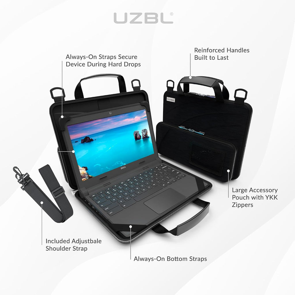 UZBL 11-11.6 Inch Always-on Chromebook Protective Hard Case with Accessory Pouch and Adjustable Shoulder Strap (20 Pack)