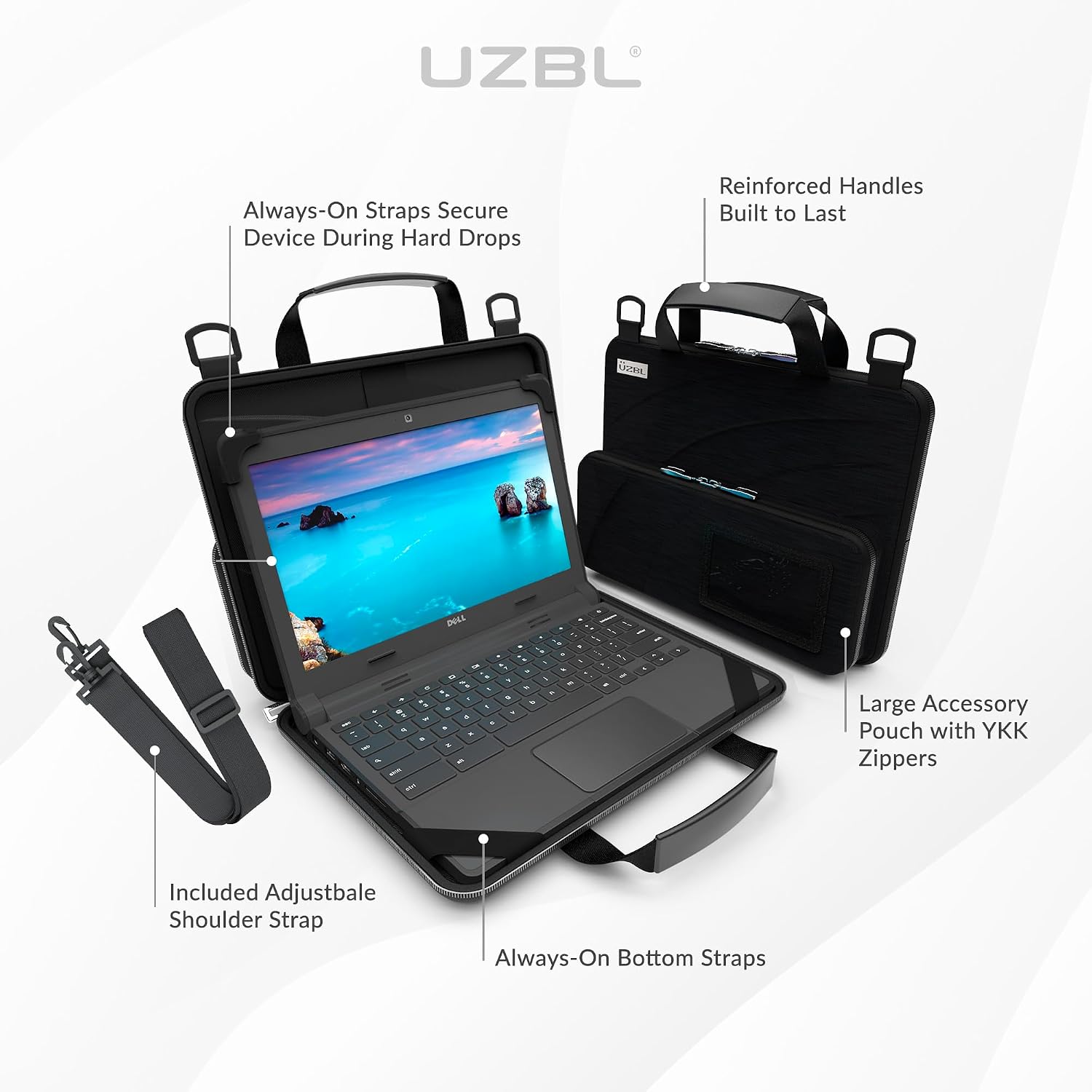 UZBL 11-11.6 Inch Always-on Chromebook Protective Hard Case with Accessory Pouch and Adjustable Shoulder Strap (20 Pack)