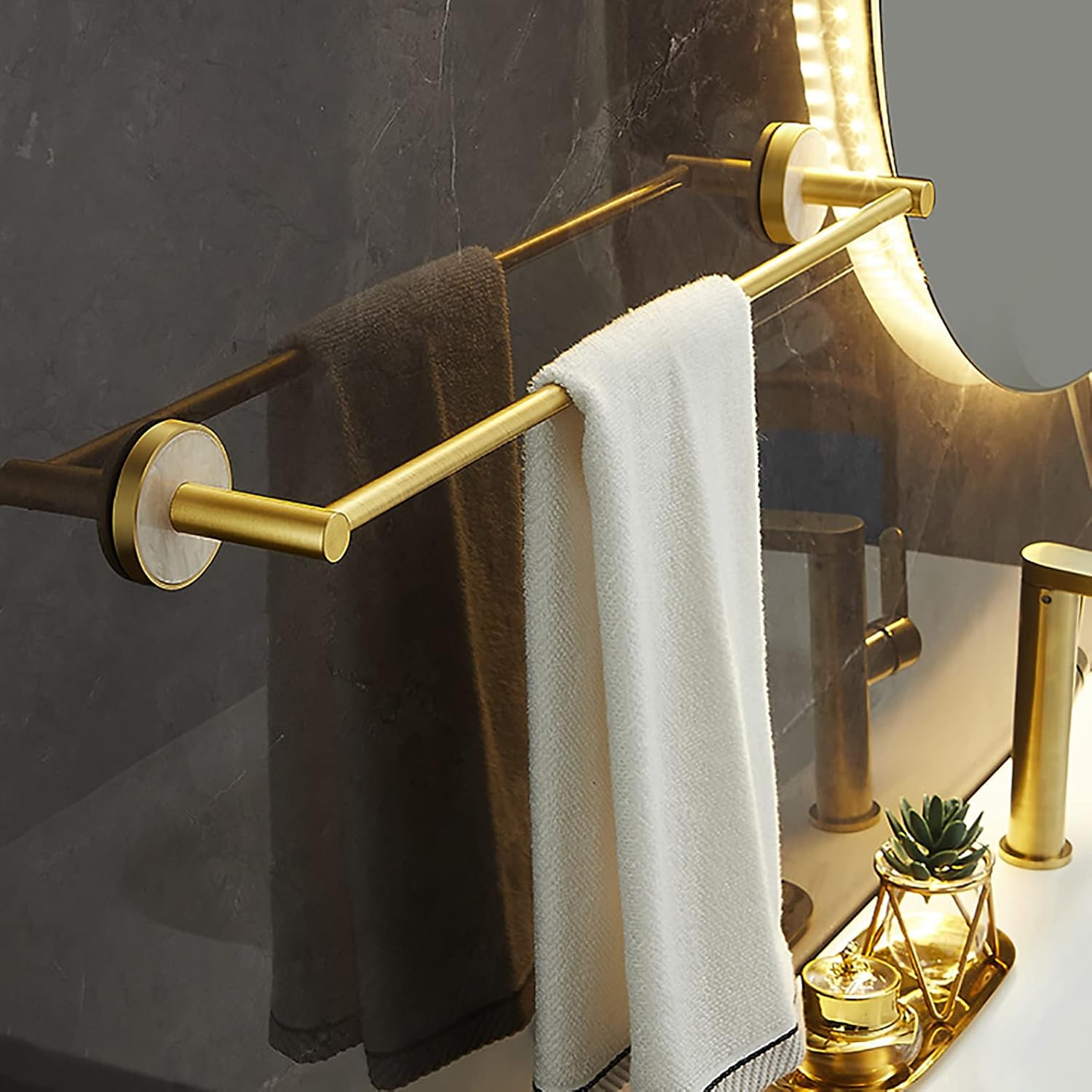 Towel Bar Brushed Gold Towel Rail Space Aluminum Bathroom Towel Rack Wall Mounted Towel Holder Double Rod Storage Rack for Bathroom, Kitchen, Toilet,50 cm