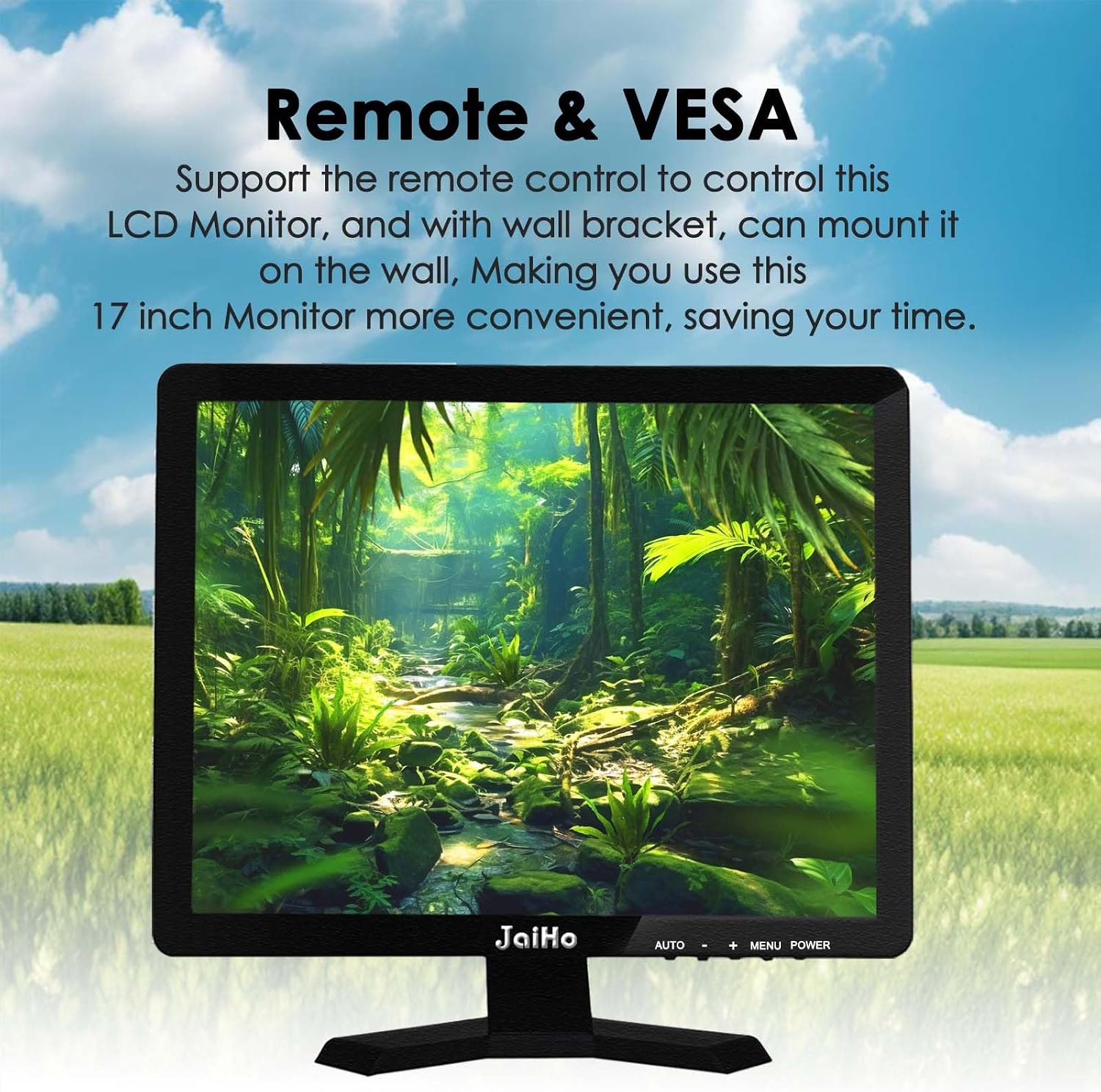 JaiHo 17-Inch 4:3 Security Monitor, 1280x1024 No Image Stretching CCTV Screen with Metal Housing, BNC HDMI VGA AV USB Input, Industrial Display with Built-in Speakers Remote Control & VESA Mount