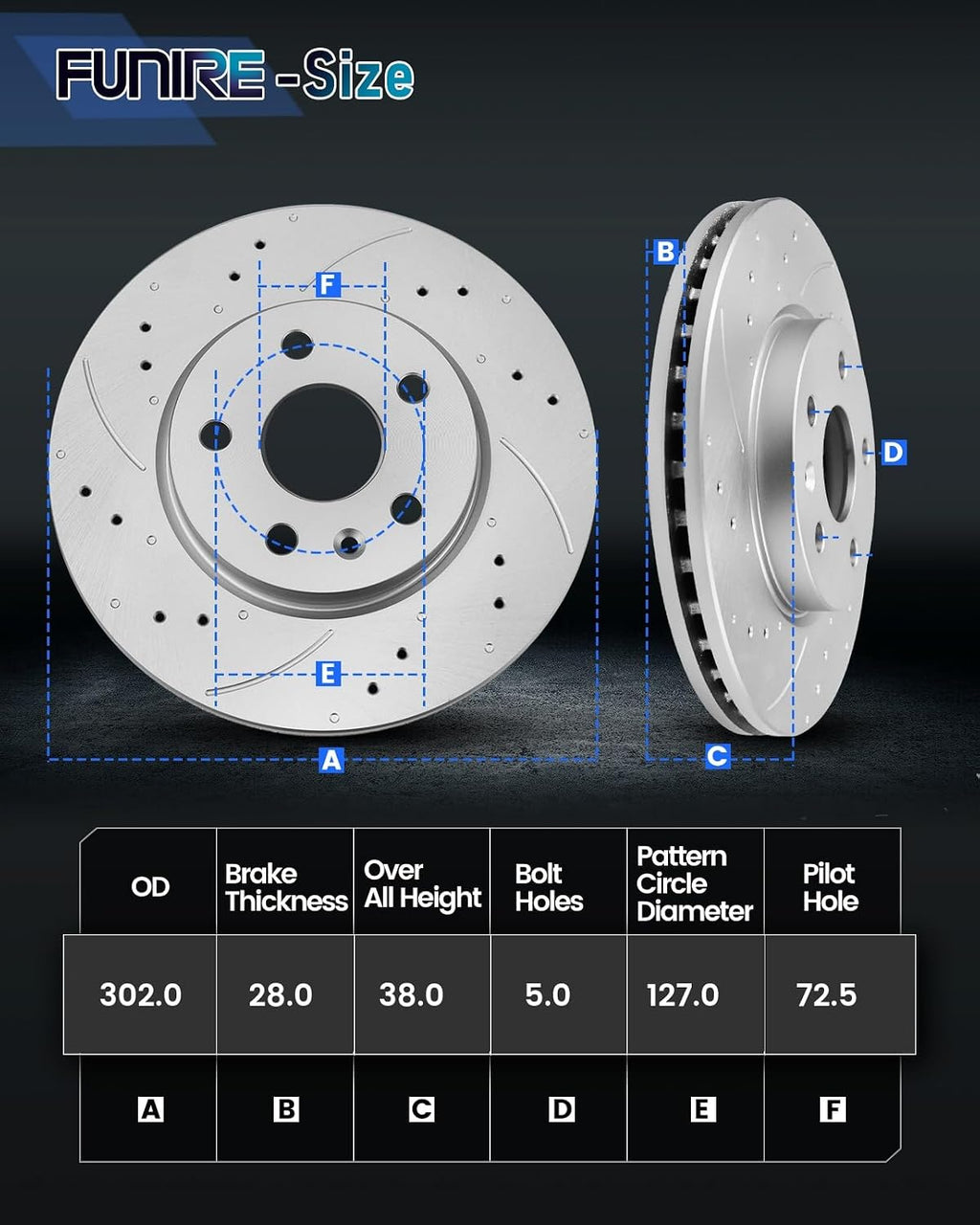 Front Brake Pads and Rotors Kit 302mm(11.9in) Compatible with 2008-2016 Dodge Grand Caravan, 2009-2013 Dodge Journey, 2008-2016 Chrysler Town & Country| Front Automotive Replacement Brake Kits