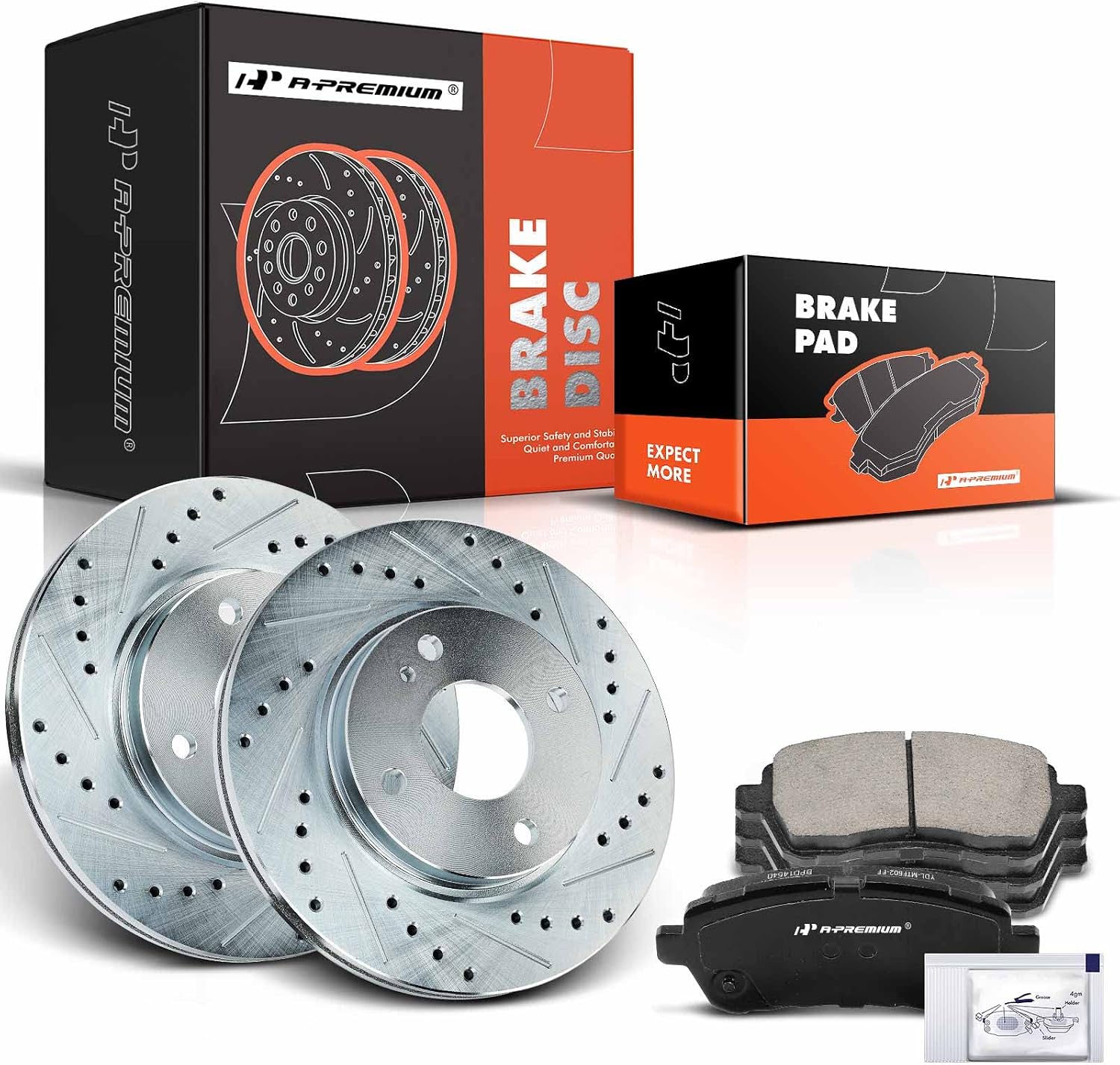 A-Premium 10.16 inch (257.9mm) Front Drilled and Slotted Disc Brake Rotors + Ceramic Pads Kit Compatible with Select Ford Models - Fiesta 2011-2019, 6-PC Set