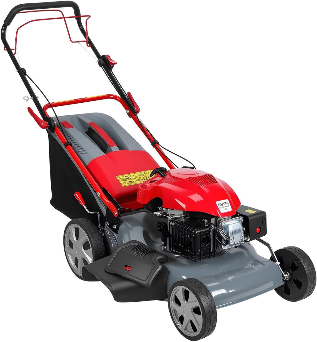 20-Inch Self-Propelled Gas Lawn Mower with 173cc Engine, 60L Large Grass Catcher Bag, Walk-Behind Turf Mowers for Yard Patio Garden Landscaping, Heavy-Duty Adjustable Cutting Height Red