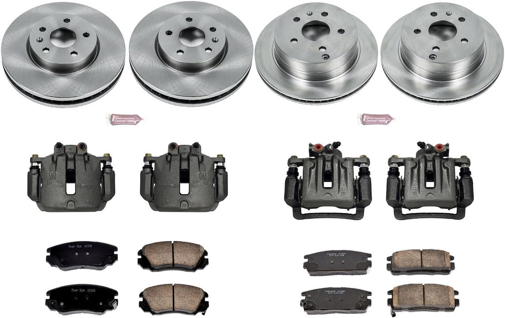 PowerStop Front and Rear Brake & Caliper Kit for Chevrolet Equinox 2010-17 | GMC Terrain 2010-17 - Ceramic Brake Pads + Calipers + Disc Rotors Replacement, KCOE5516