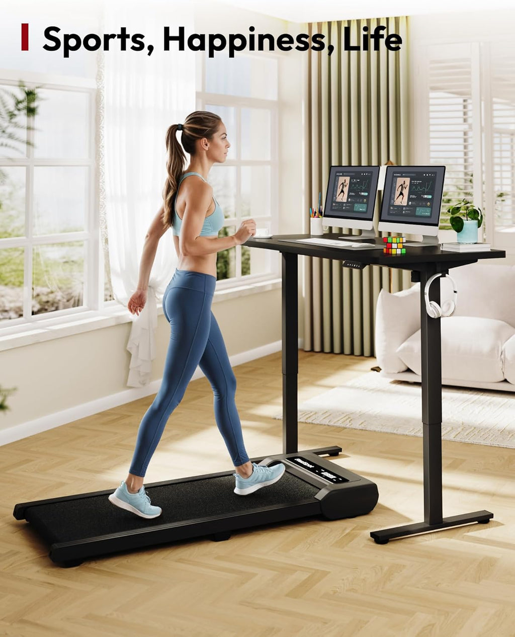 SANODESK Electric Standing Desk 48 x 30 Inches Whole-Piece Desktop Height Adjustable Stand Up Desk w/6-Button Controller Ergonomic Computer Desk for Home Office, Black Frame + Black Tabletop