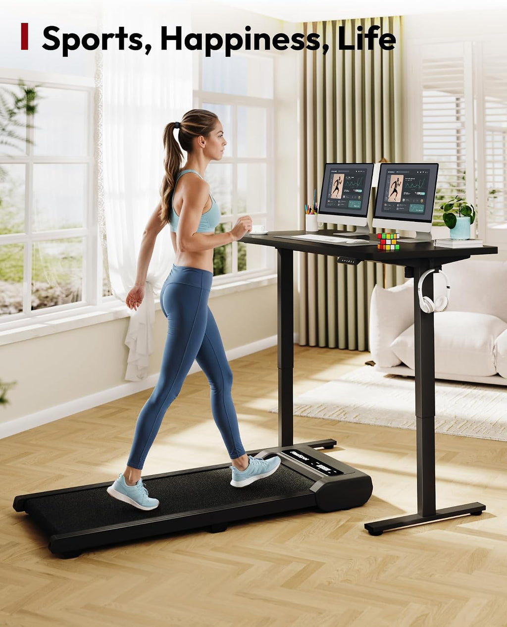 SANODESK Electric Standing Desk 55 x 28 Inches Whole-Piece Desktop Height Adjustable Stand Up Desk w/6-Button Controller Ergonomic Computer Desk for Home Office, Black Frame + Black Tabletop