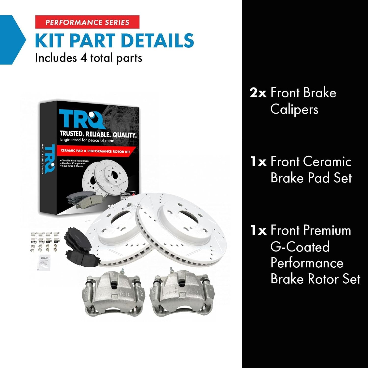 TRQ Performance Front Brake Pad and Rotor Set Ceramic Vented Coated Rotors Calipers Compatible with 2006-2012 2006-2018 Toyota RAV4