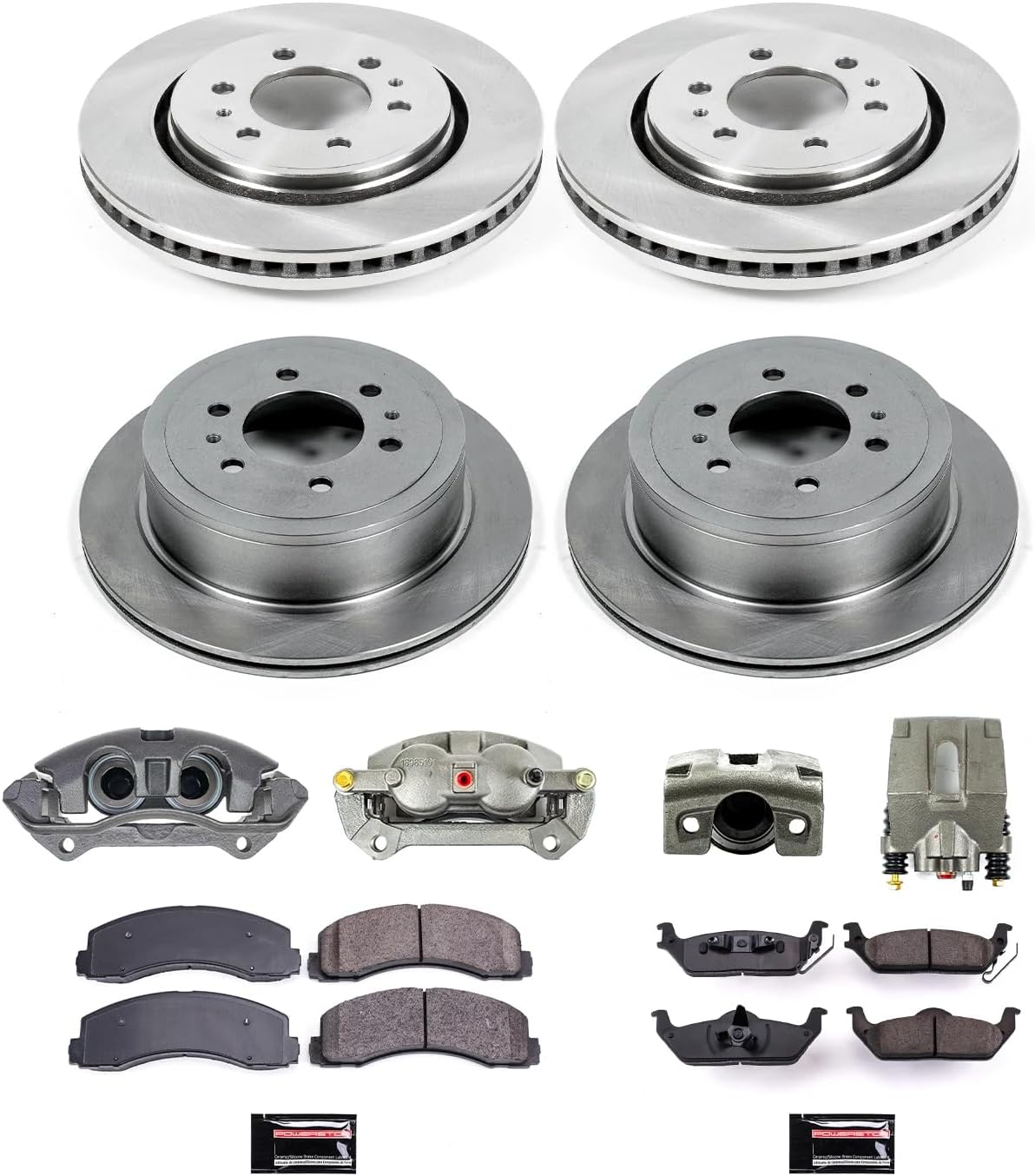 PowerStop Front and Rear Brake & Caliper Kit for Ford F-150 2010-11 - Ceramic Brake Pads + Calipers + Disc Rotors Replacement, KCOE3166
