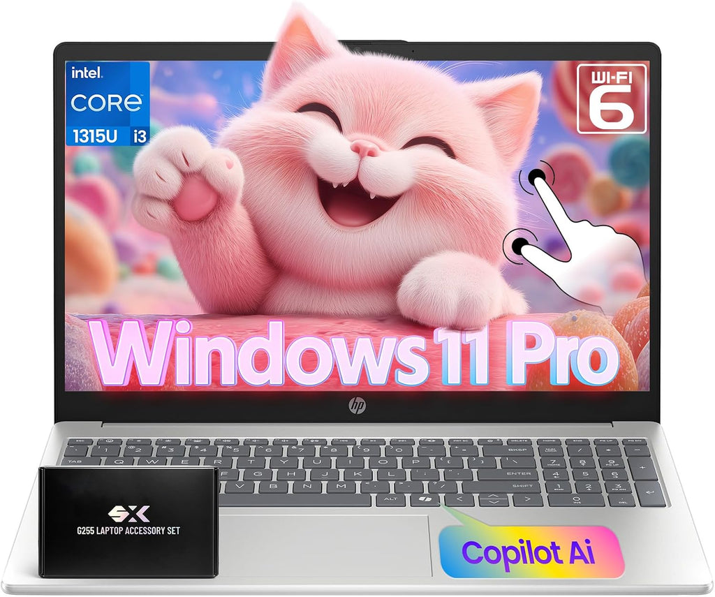 HP 2025 15.6' Touchscreen Laptop, 13th Gen Intel Core i3-1315U (Up to 4.5GHz), 16GB RAM, 512GB SSD, Wi-Fi 6, BT 5.3, Windows 11 Pro Business Laptops Computer, G255 Accessory Kit