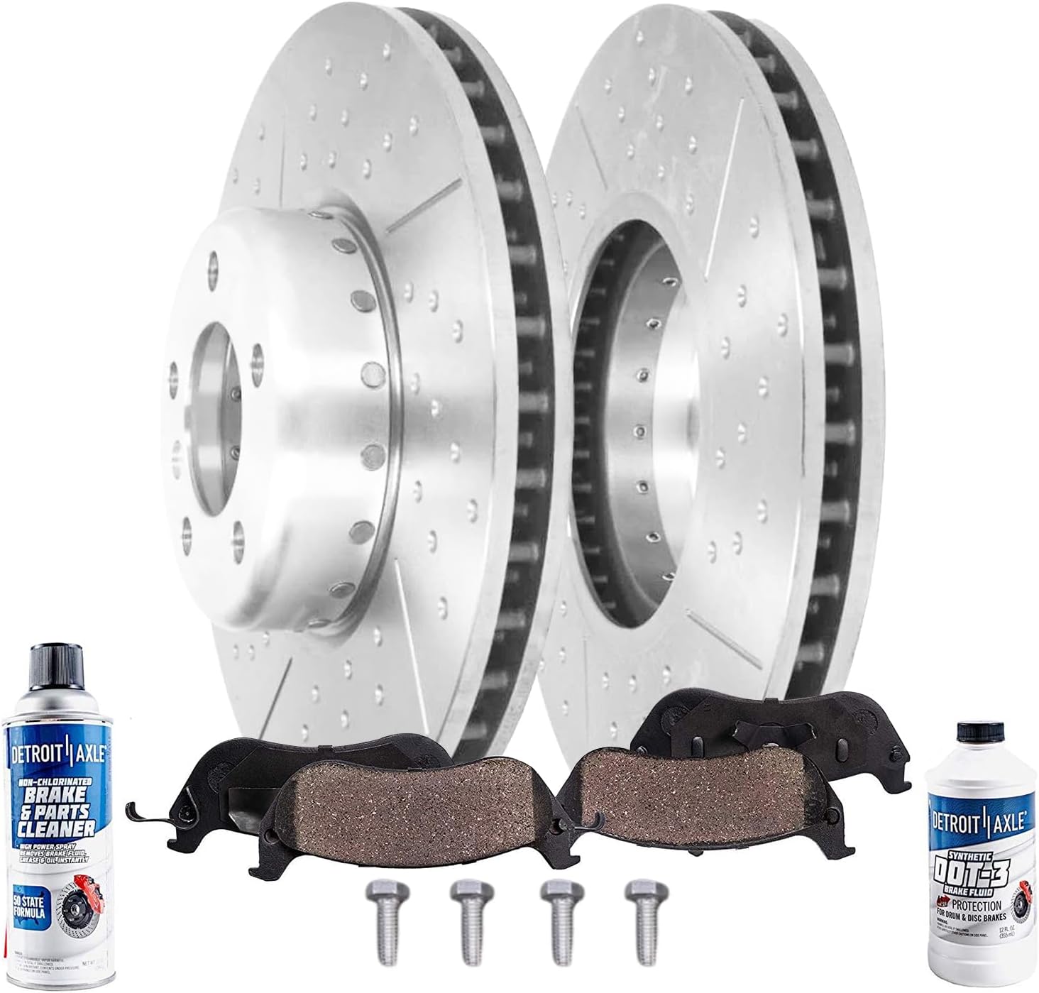 Detroit Axle - 6pc Front Brake Kit for Toyota GR Supra BMW 230i 330e 330i 430i xDrive Z4 X3 X4, Drilled and Slotted Disc Brake Rotors Ceramic Brakes Pads w/Hardware Replacement: 12.99' inch Rotors