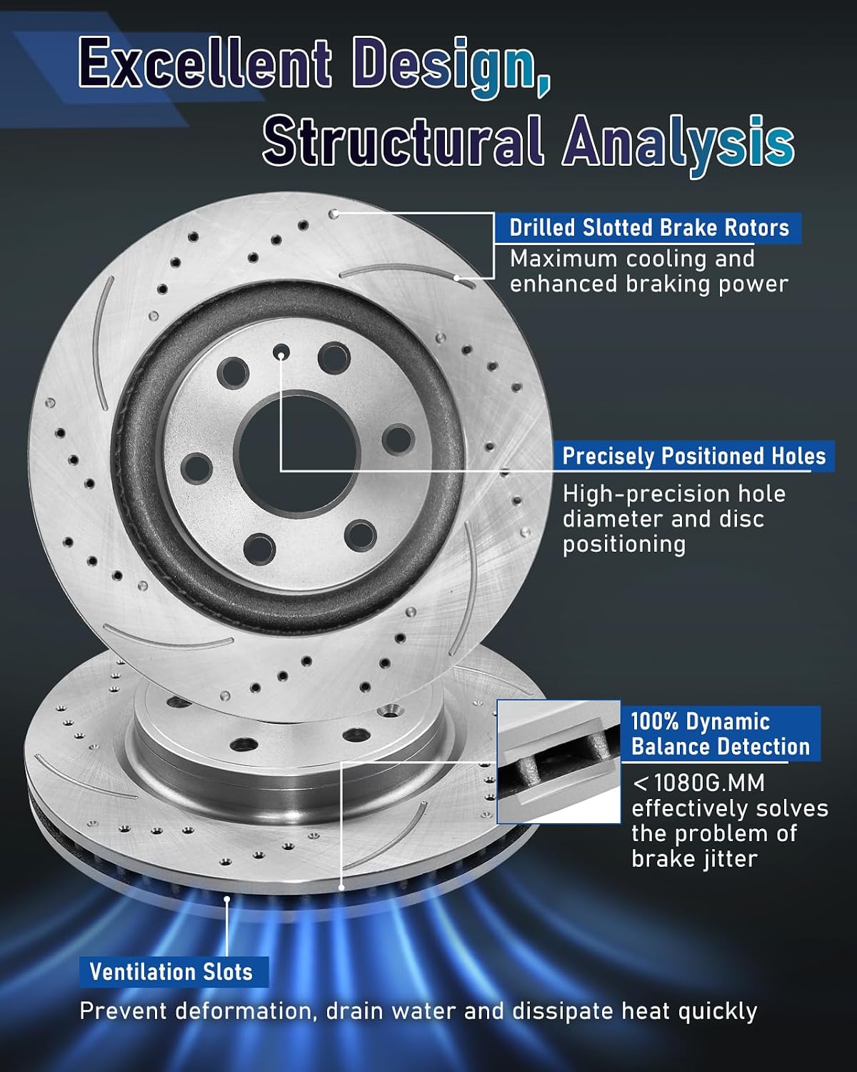 Front Brake Pads And Rotors Kit Compatible With 1988-1999 Chevrolet K1500, 95-00 Tahoe, Automotive Replacement Brake Kits Anti-rust Oil 55135 D369-7259B Drilled And Slotted Rotors 295mm(11.6in)