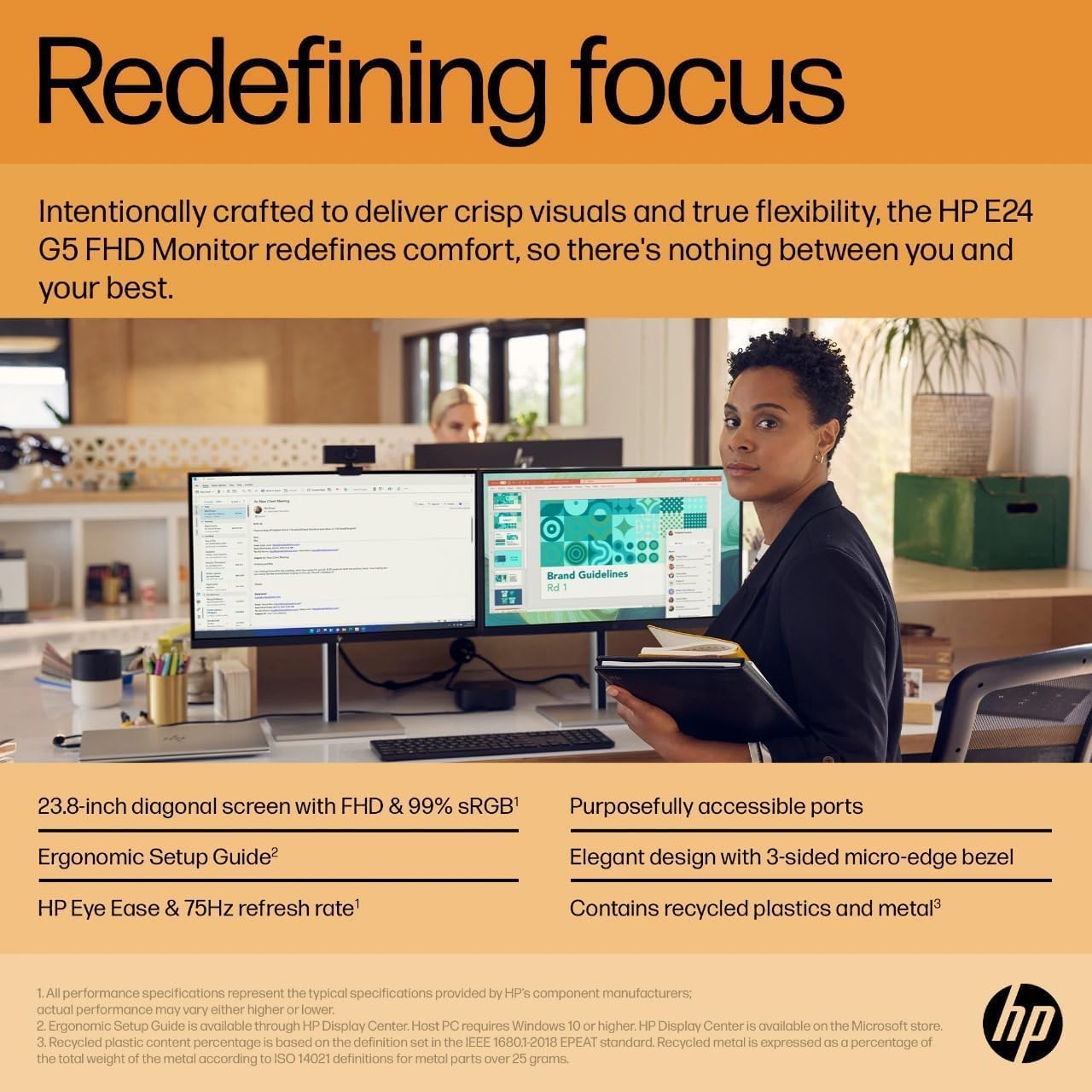 HP Monitor 24 Inch E24 G5, 24 Inch Monitor 1920x1080 Resolution, 16:9 Widescreen, HDMI & VGA Ports, Energy-Efficient Design, with High Speed HDMI Cable, Ideal for Home & Office Use