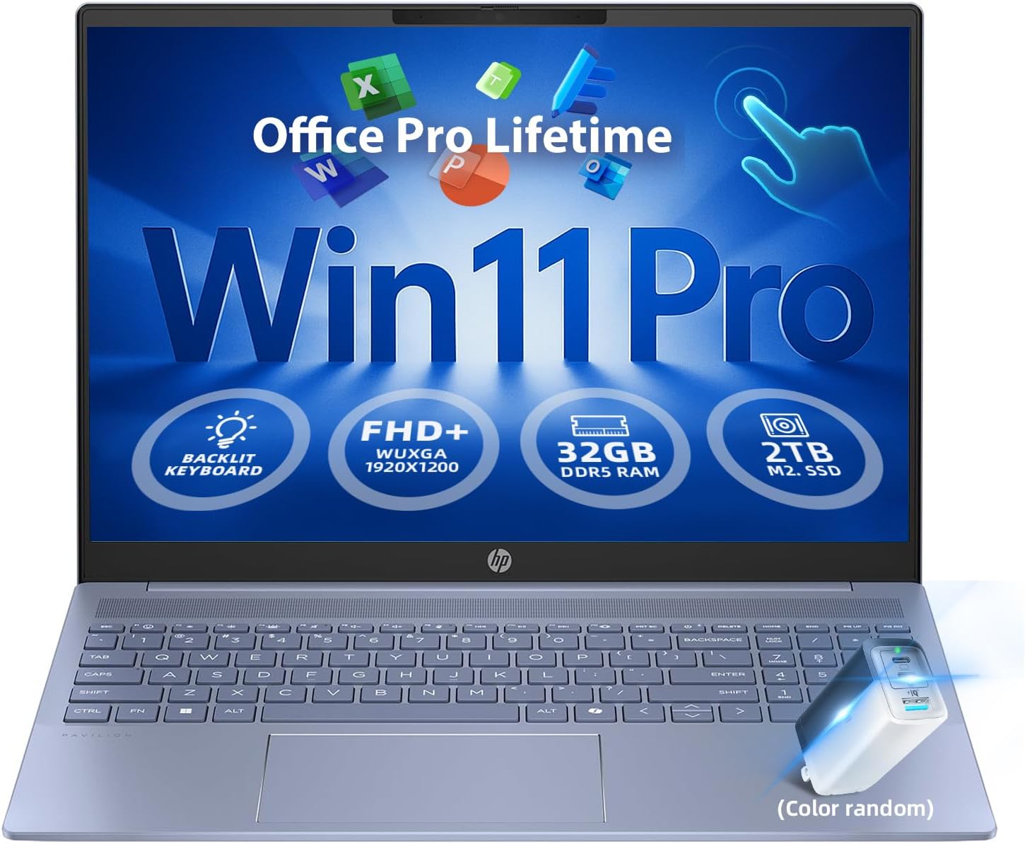 HP Pavilion 16 Touchscreen Laptop – Intel Core 7 150U (Beats i7-1355U) – 16' WUXGA Display – AI Copilot, Backlit – Windows 11 Pro, Office Pro Lifetime 65W GaN Charging– Sky Blue – 32GB RAM | 2TB SSD